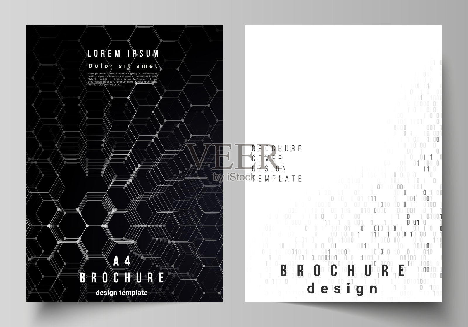 矢量布局A4格式现代封面模型设计模板的小册子，杂志，传单，小册子，年度报告。技术、科学、未来概念、抽象的未来背景。设计模板素材