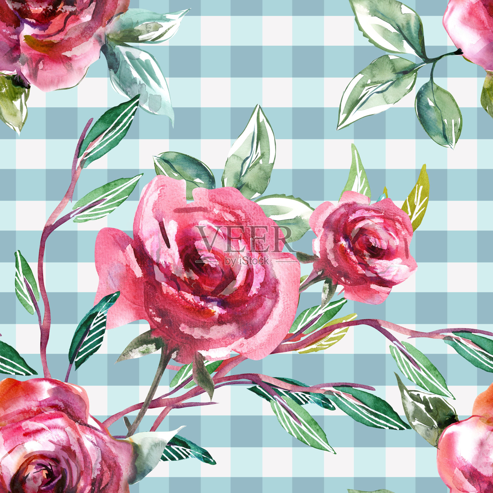 玫瑰无缝模式。插画图片素材