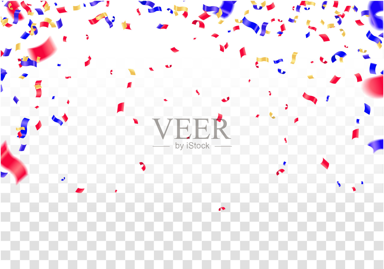 五彩纸屑和红蓝缎带和庆祝背景模板，生日快乐向量插画图片素材