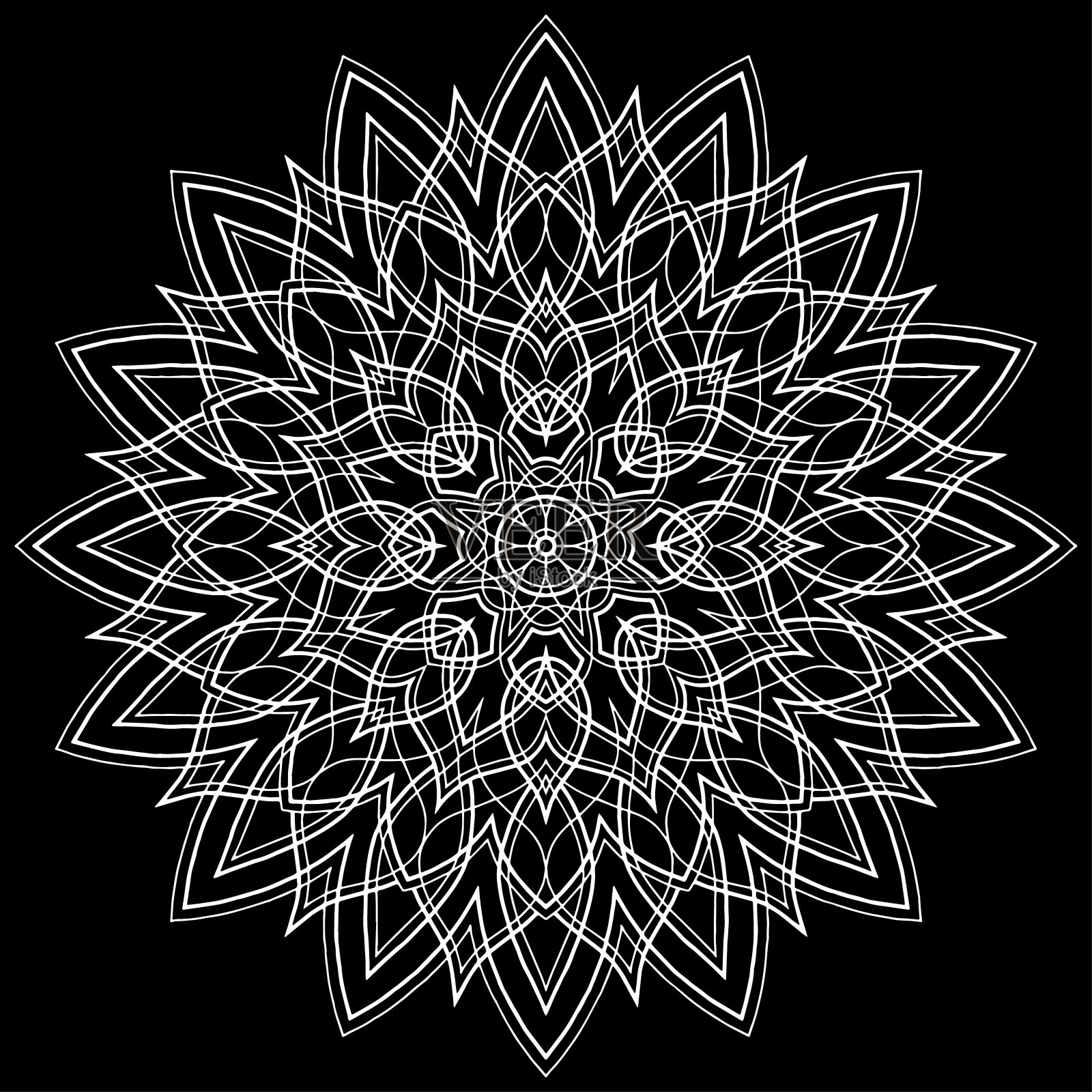 曼荼罗图案白色涂鸦素描插画图片素材