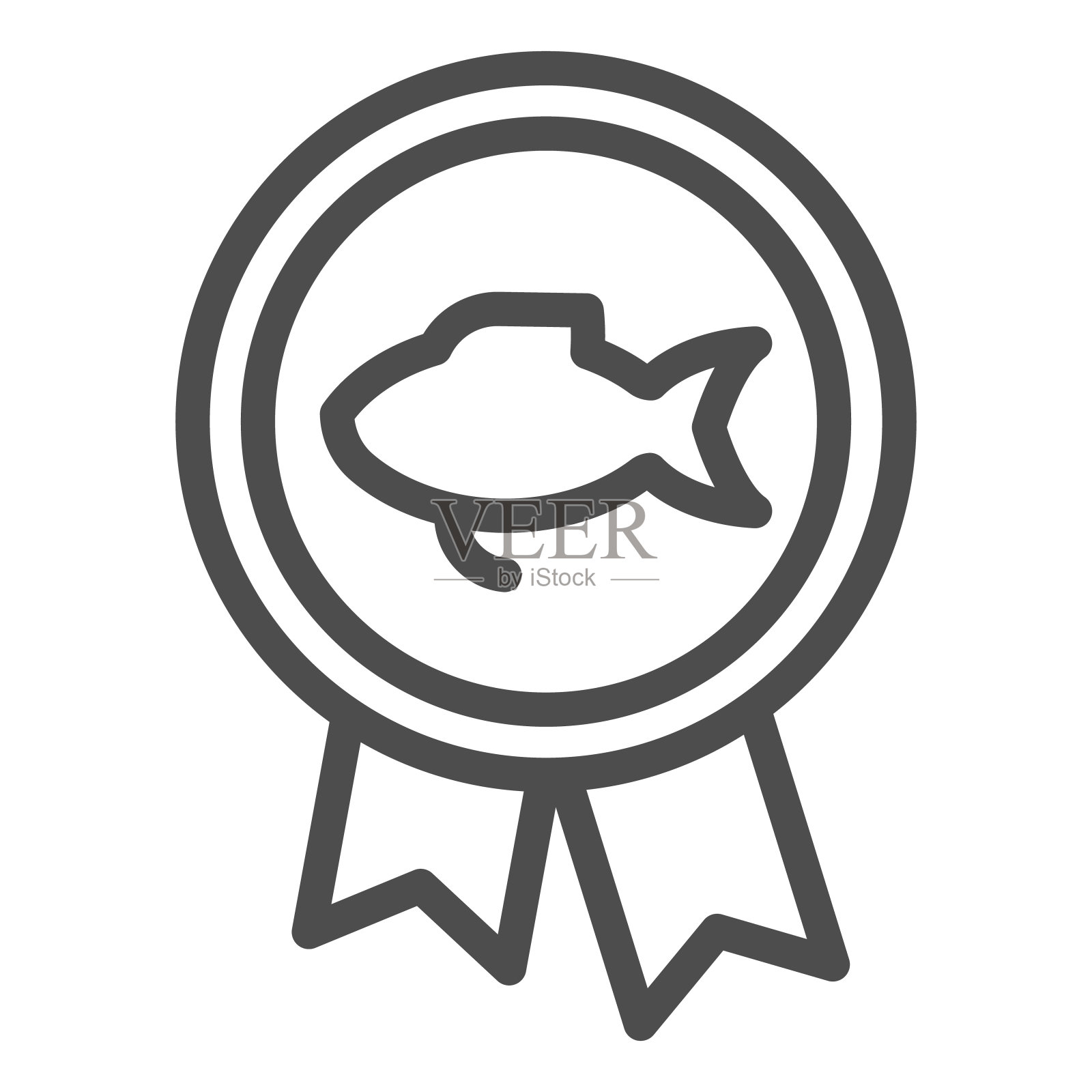 钓鱼奖励线图标。钓鱼奖章矢量插图孤立在白色。奖励大纲风格设计，为网页和应用程序设计。插画图片素材