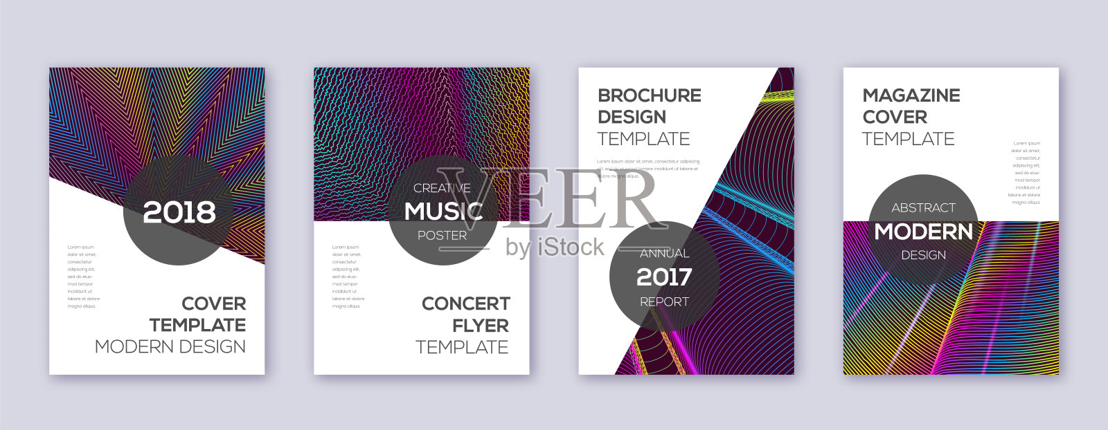 现代宣传册设计模板集。彩虹abstr设计模板素材
