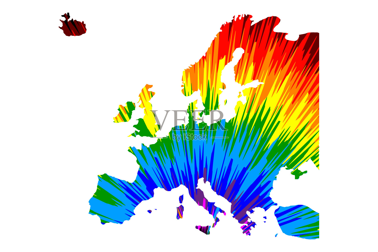 欧洲大陆地图设计彩虹抽象多彩的图案插画图片素材
