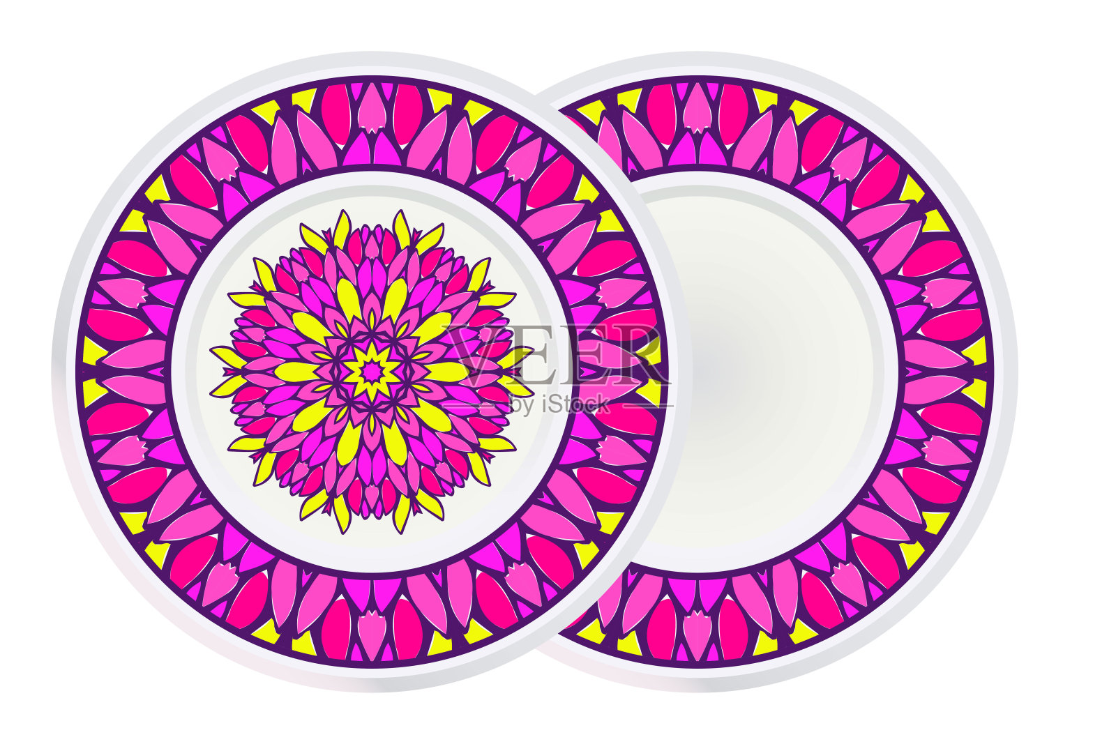 一套装饰装饰与曼荼罗和圆形框架。抗应激治疗模式。矢量图插画图片素材