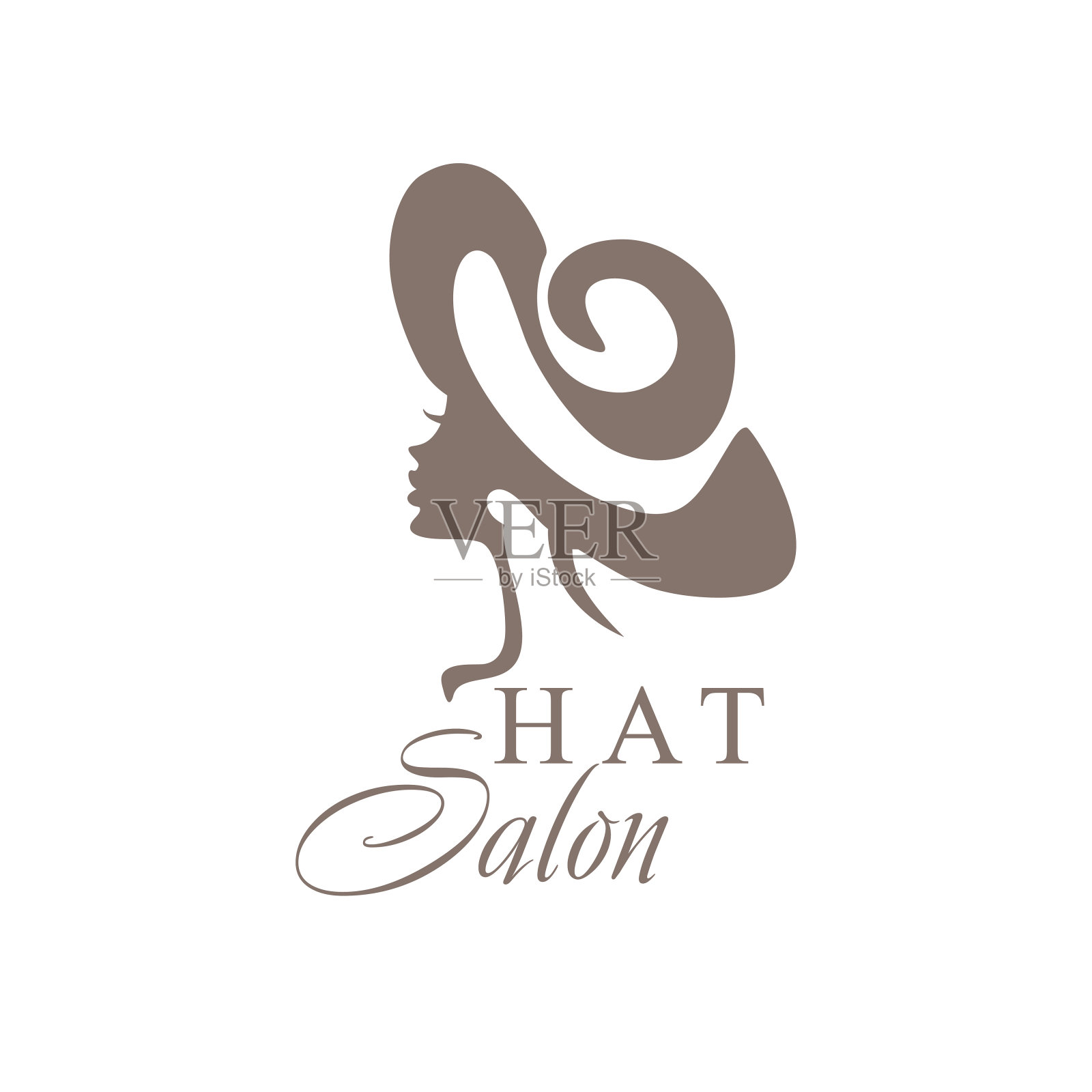 戴帽子的女孩。时尚的帽子。矢量标志帽子沙龙。插画图片素材