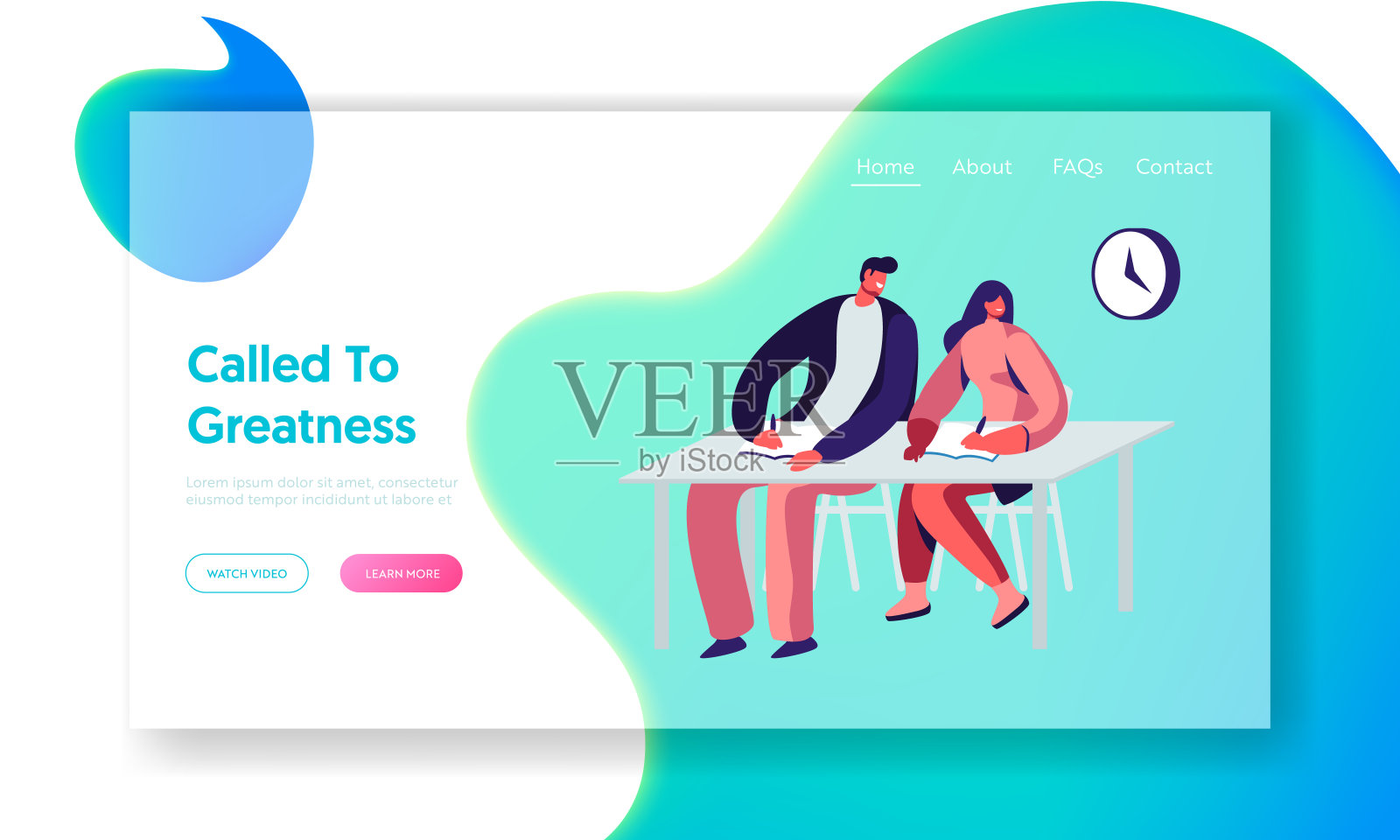 年轻男女学生坐在课桌上写作讲座。获得知识，高等教育，考试。网站登陆页，网页页。卡通平面矢量插图，旗帜插画图片素材