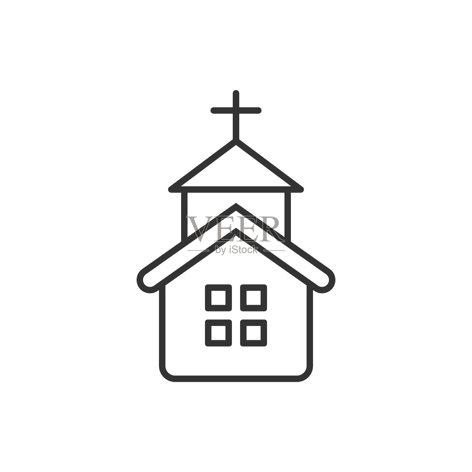 扁平风格的教堂图标。教堂矢量插图在白色孤立的背景。宗教建筑的商业理念。图标素材