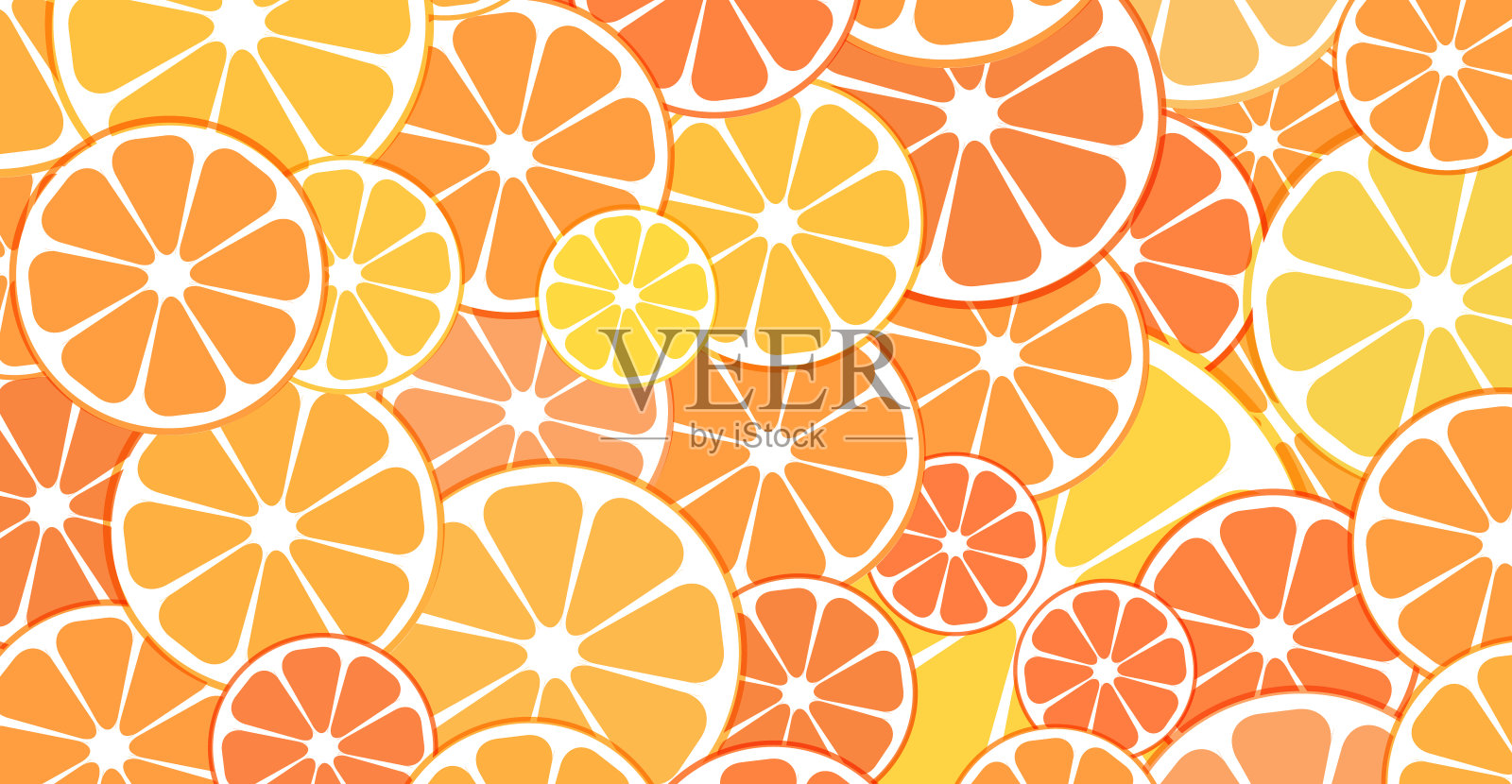 矢量模式的背景。切成两半的柑橘类水果，橙子和橘子。设计元素图片