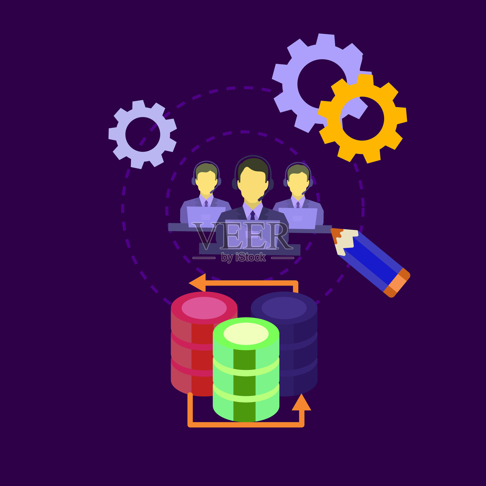 数据库经理，呼叫中心，业务流程外包，服务主管，数据交换-插图插画图片素材