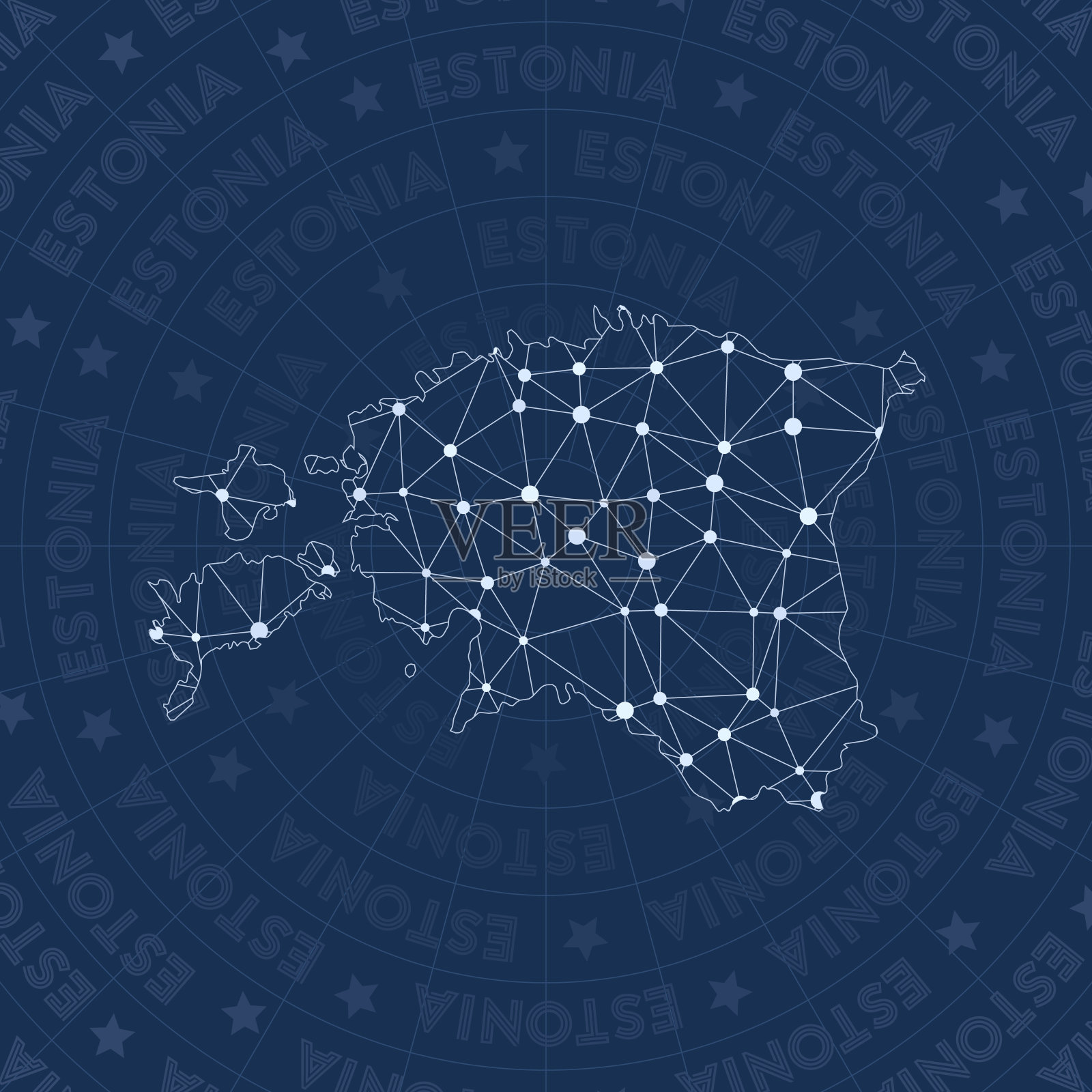 爱沙尼亚网络，星座风格的国家地图。插画图片素材