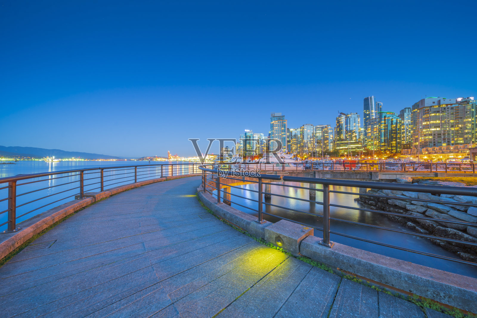 城市天际线和温哥华码头从斯坦利公园照片摄影图片