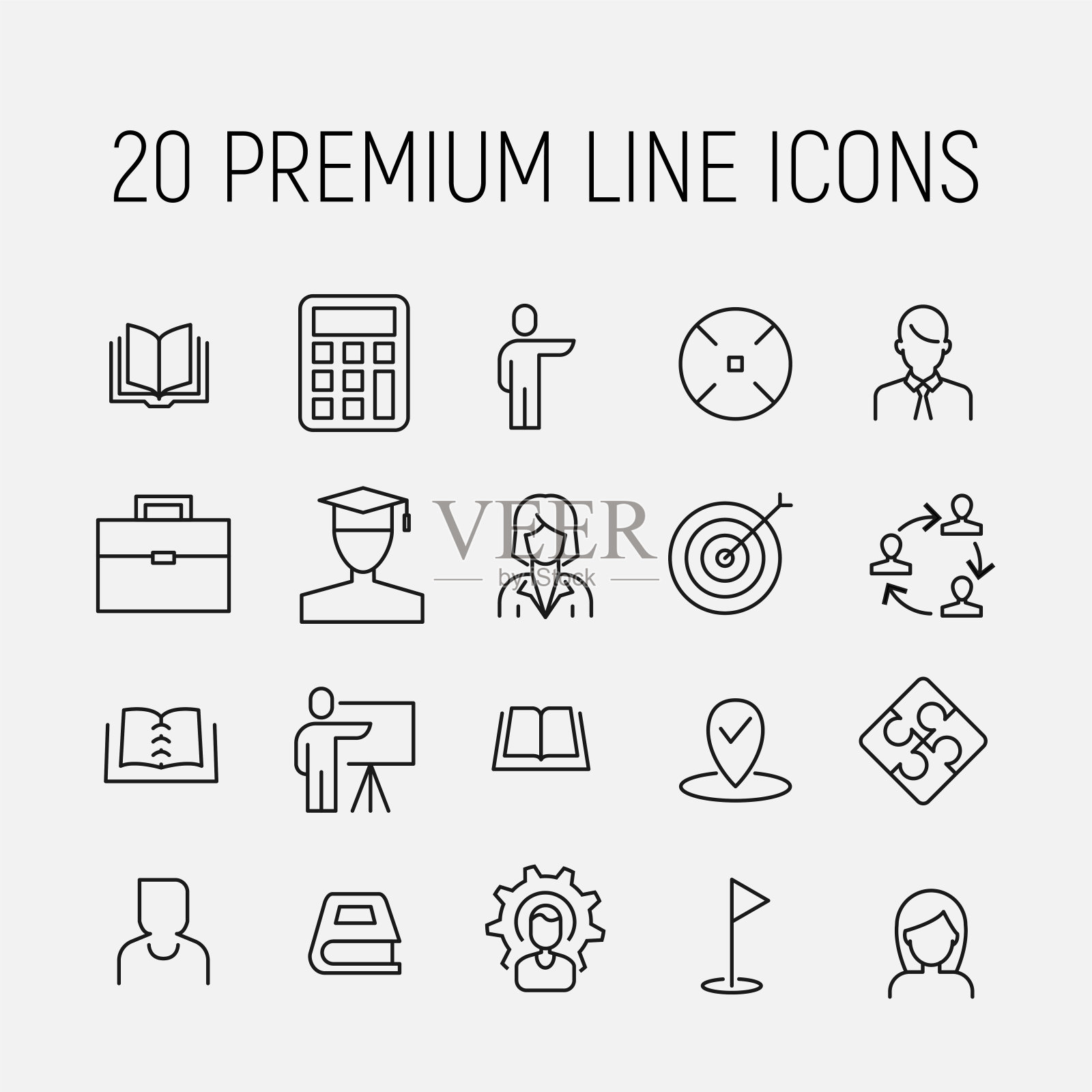 与教练相关的线条图标的简单集合。图标素材