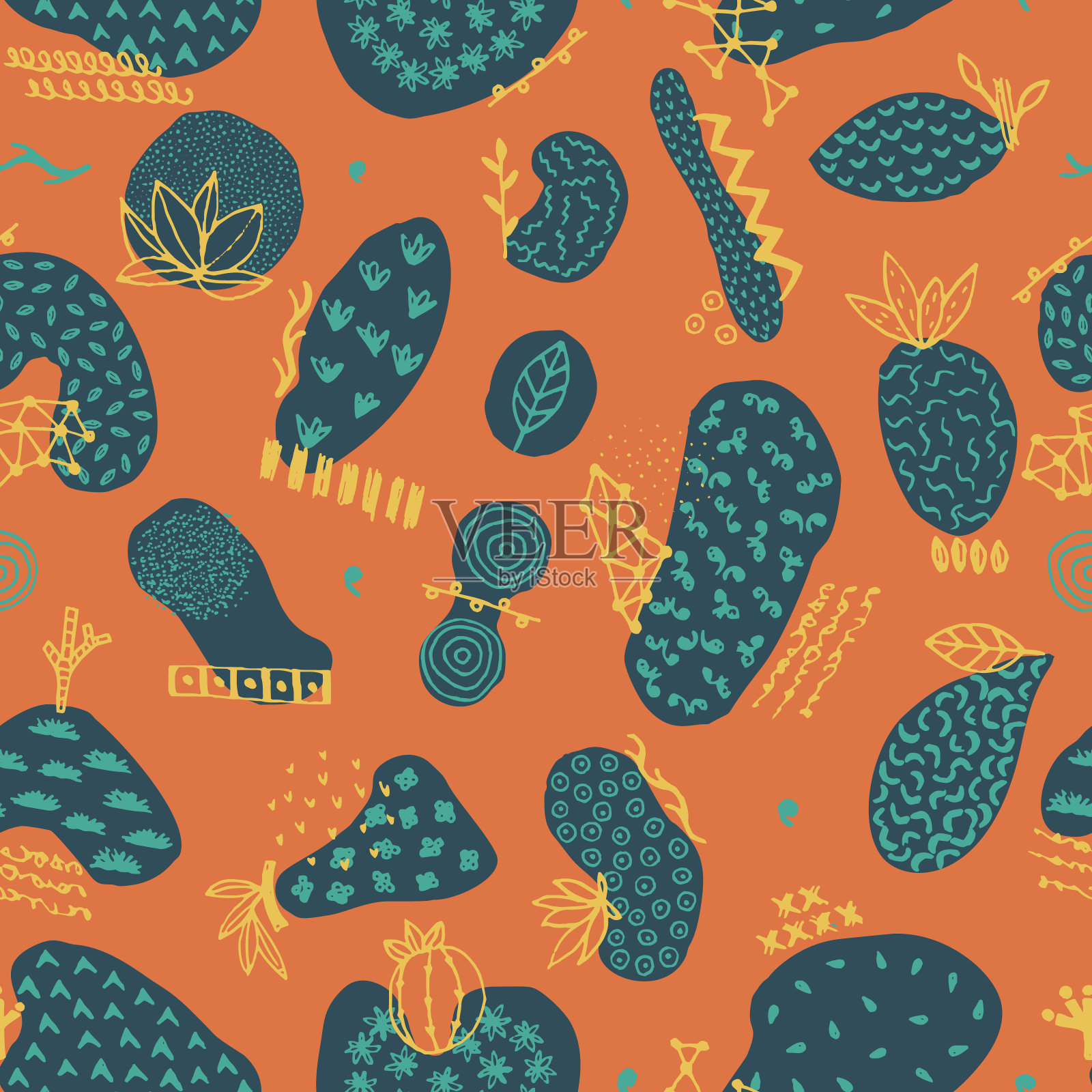 矢量无缝模式与手绘抽象形状。斑点和纹理的数字。独特的设计插画图片素材