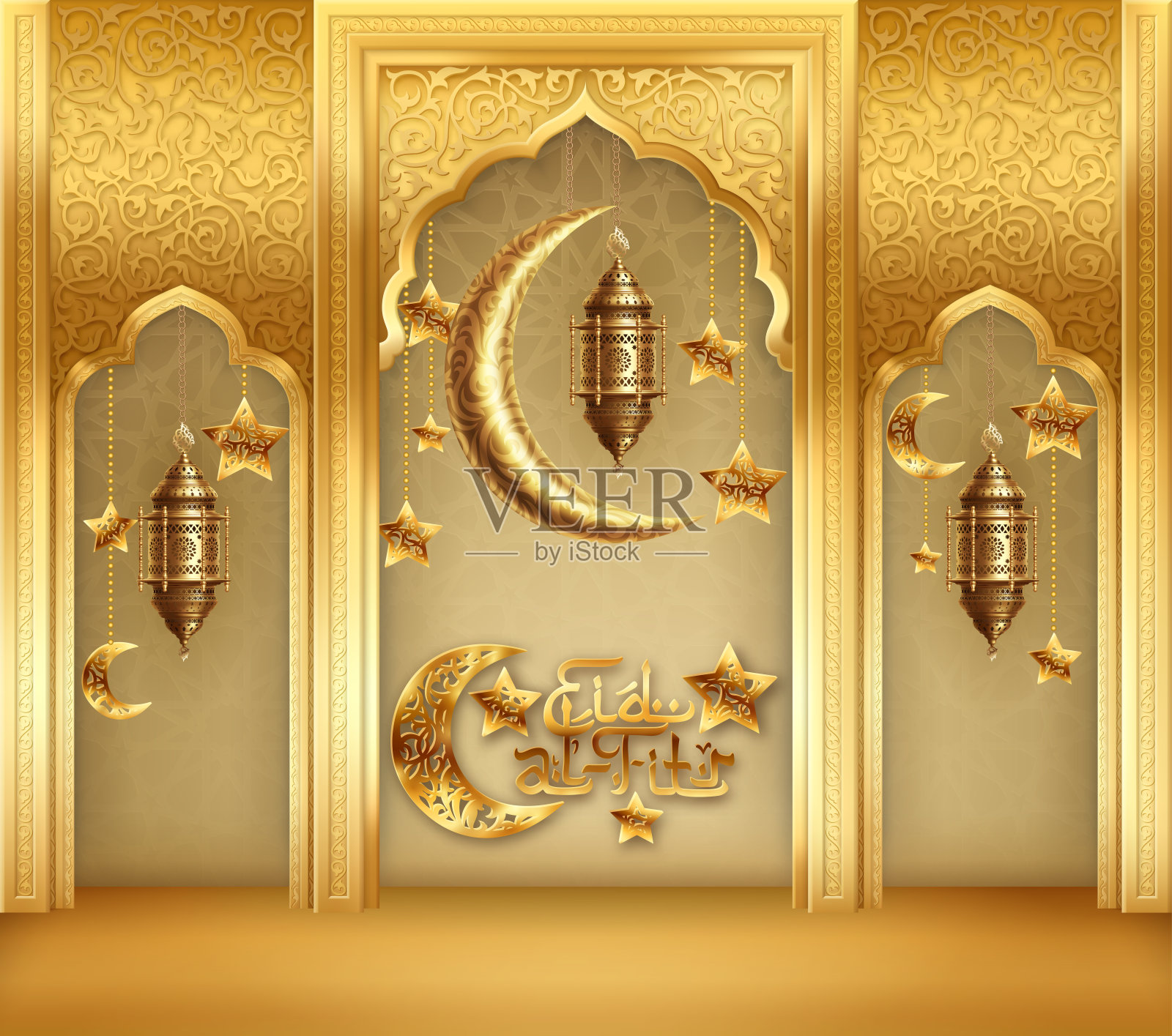 背景与阿拉伯灯笼和拱门插画图片素材