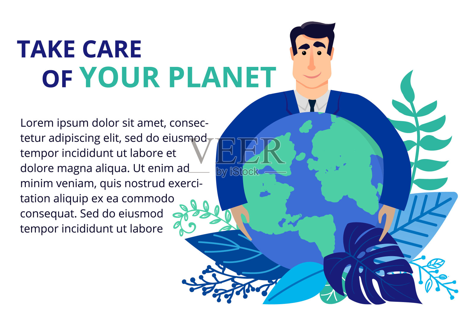 矢量插图在平面风格。地球在手中。博士，照顾好地球。拯救地球，节约能源，地球日的概念。可以用于网站，横幅和宣传册。插画图片素材