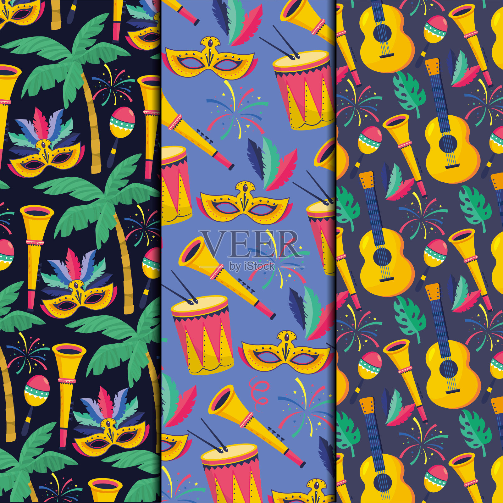 背景设置面具和喇叭装饰插画图片素材