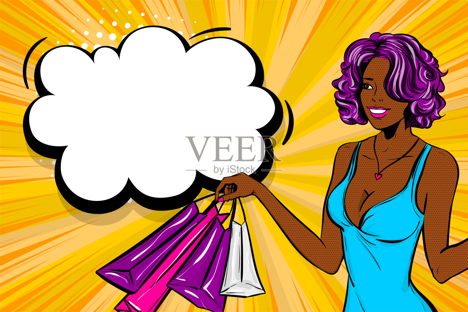 波普女艺术复古女快乐脸插画图片素材