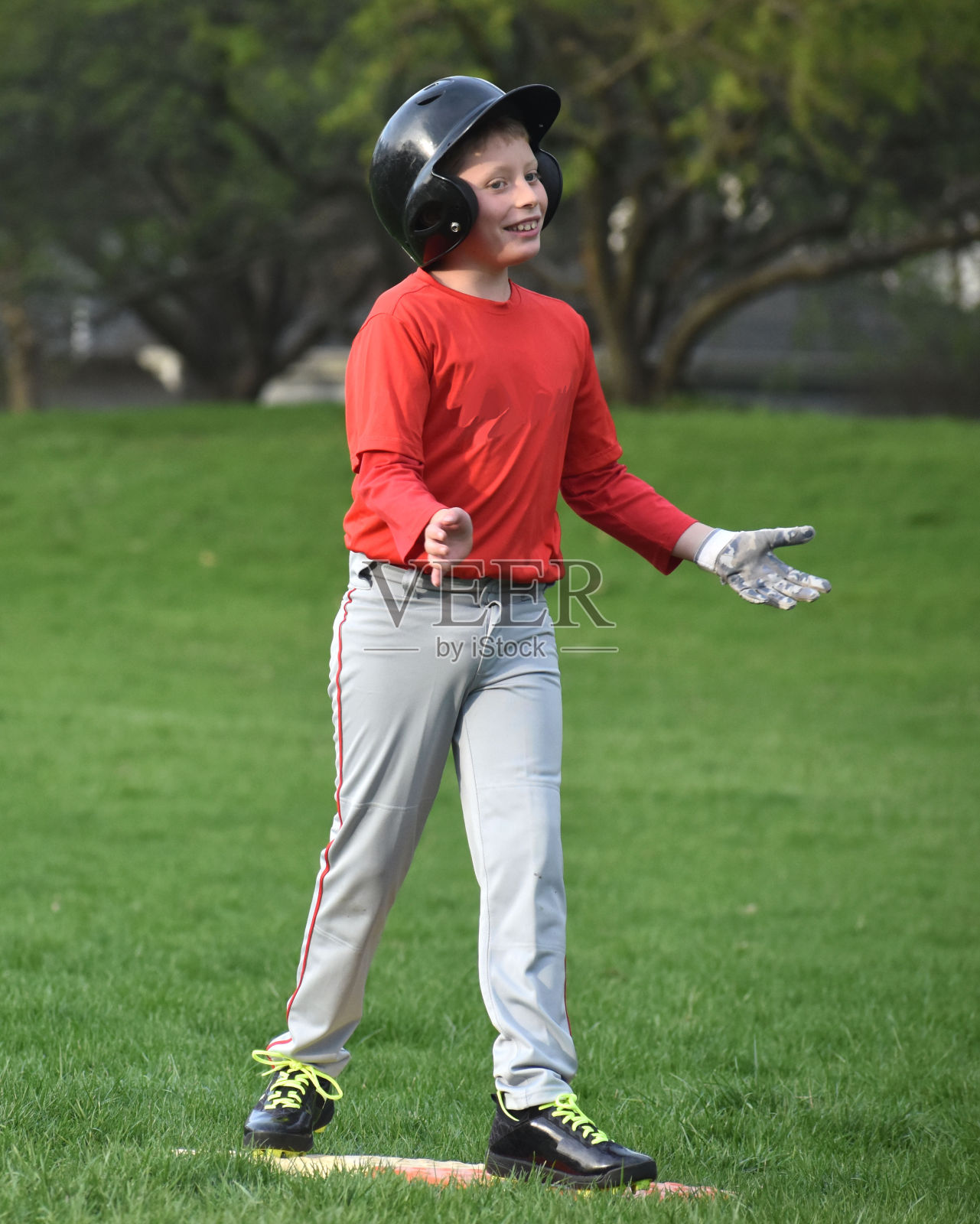 棒球:庆祝三垒安打照片摄影图片