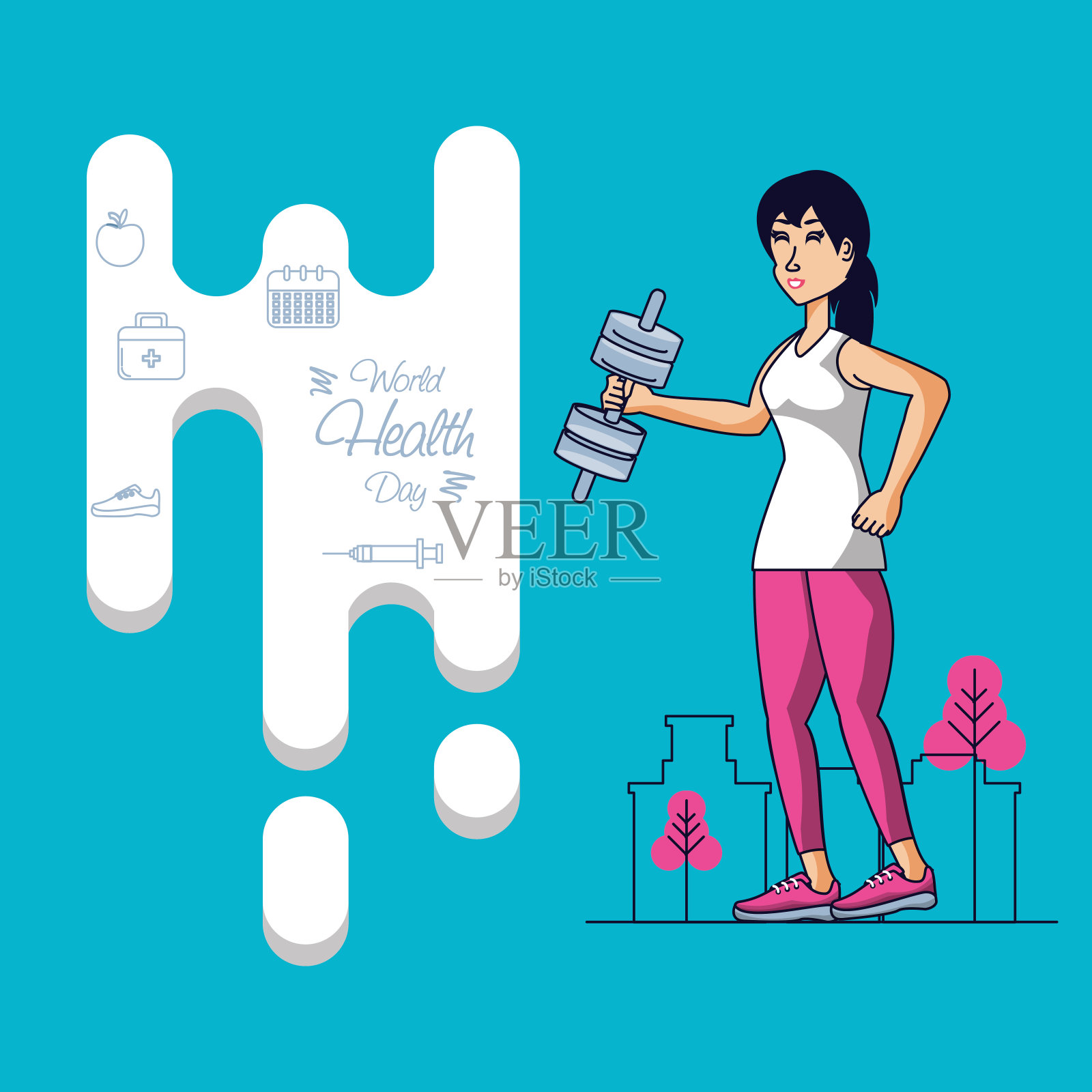 世界卫生日与运动员和设置图标插画图片素材