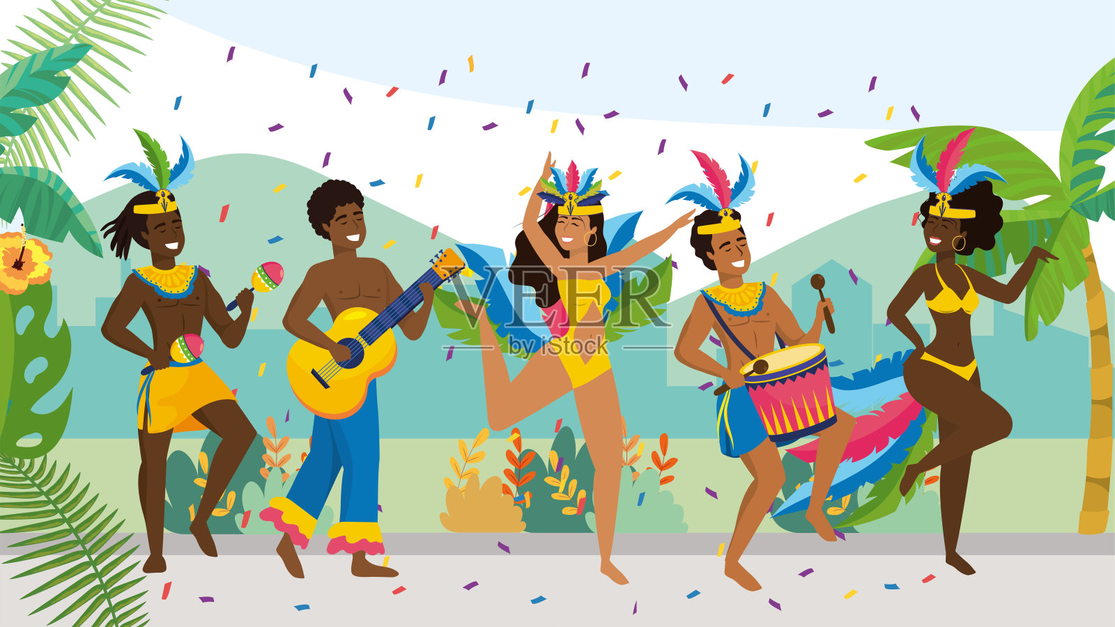 男子音乐家和女孩舞者与时尚服装设计模板素材