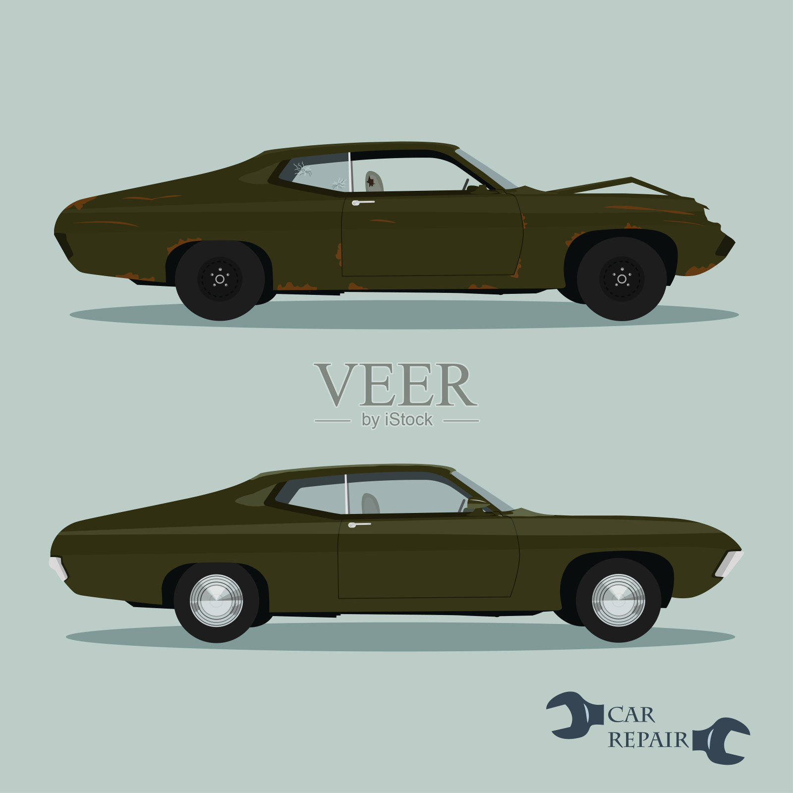 经典汽车隔离维修。向量illustrationt插画图片素材