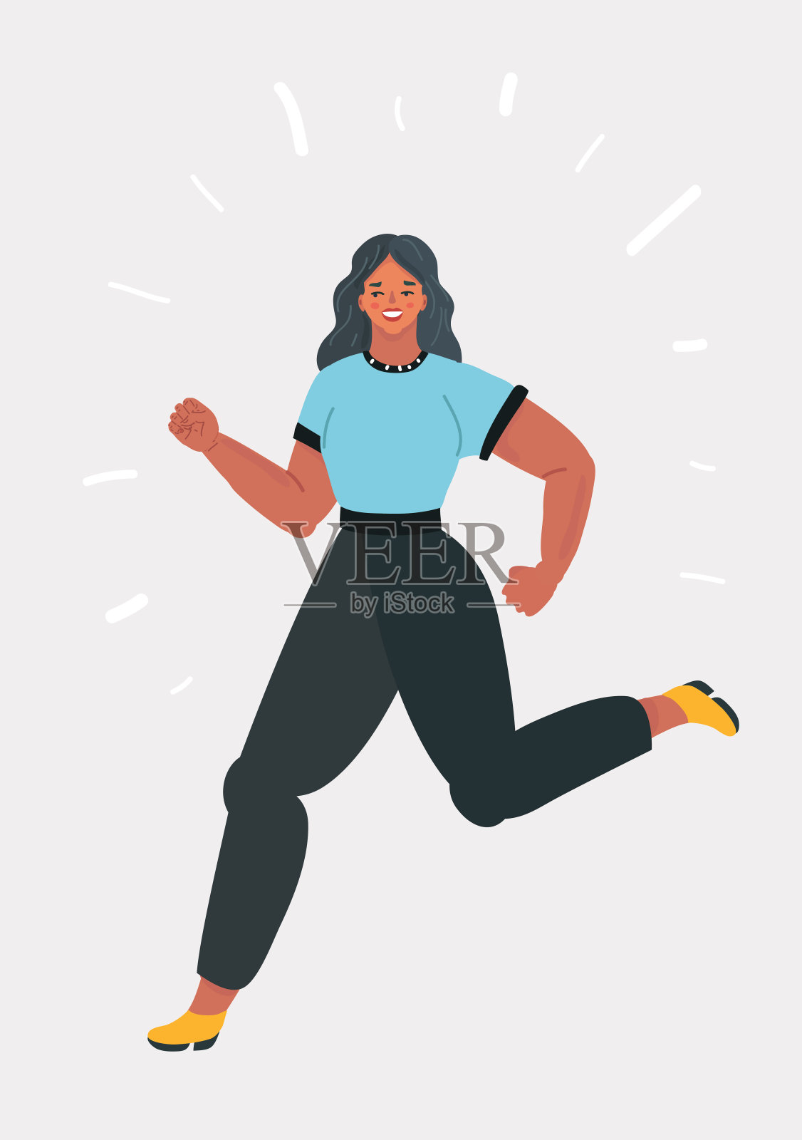 白人背景下的跑步女性。插画图片素材