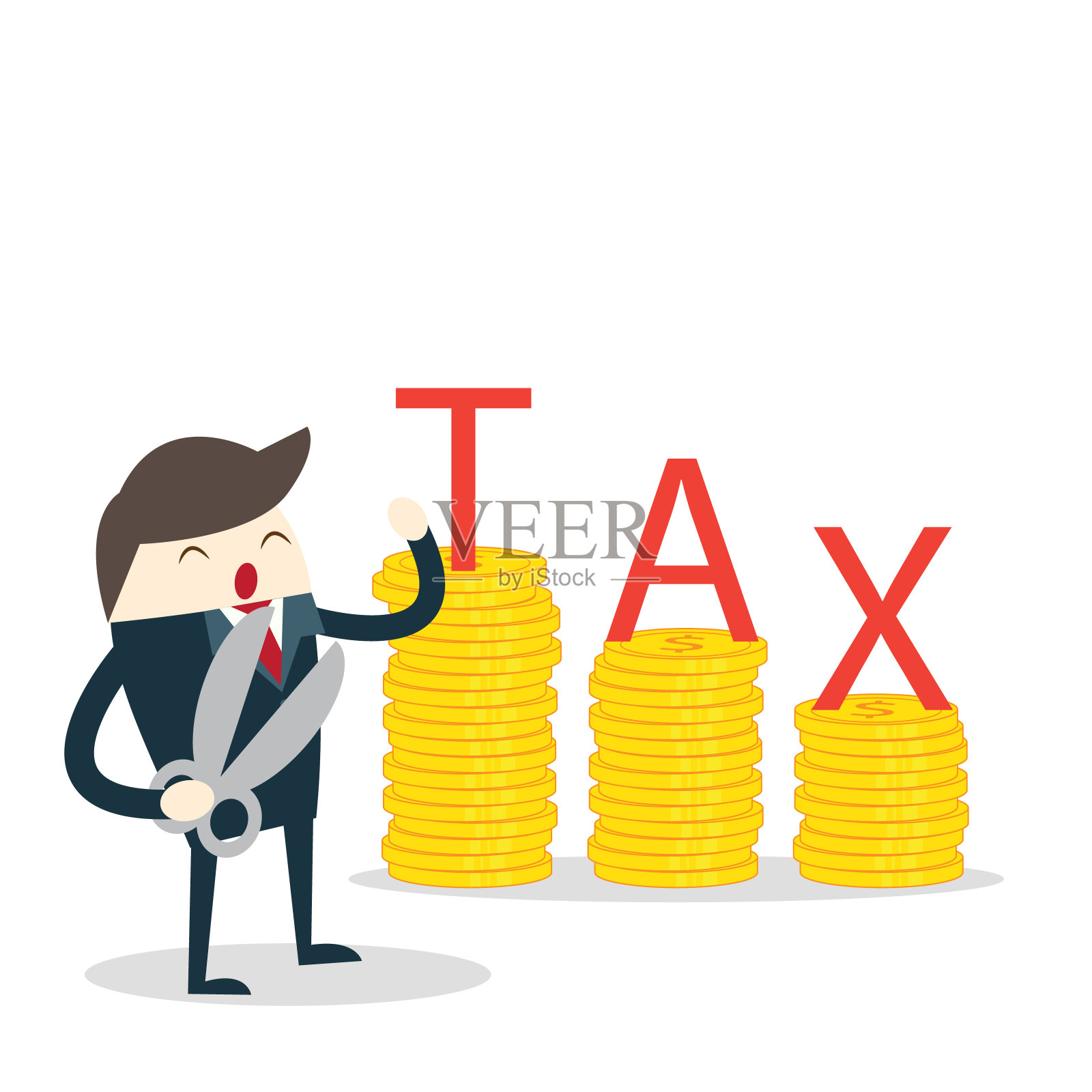 商人用剪刀式减税的概念插画图片素材