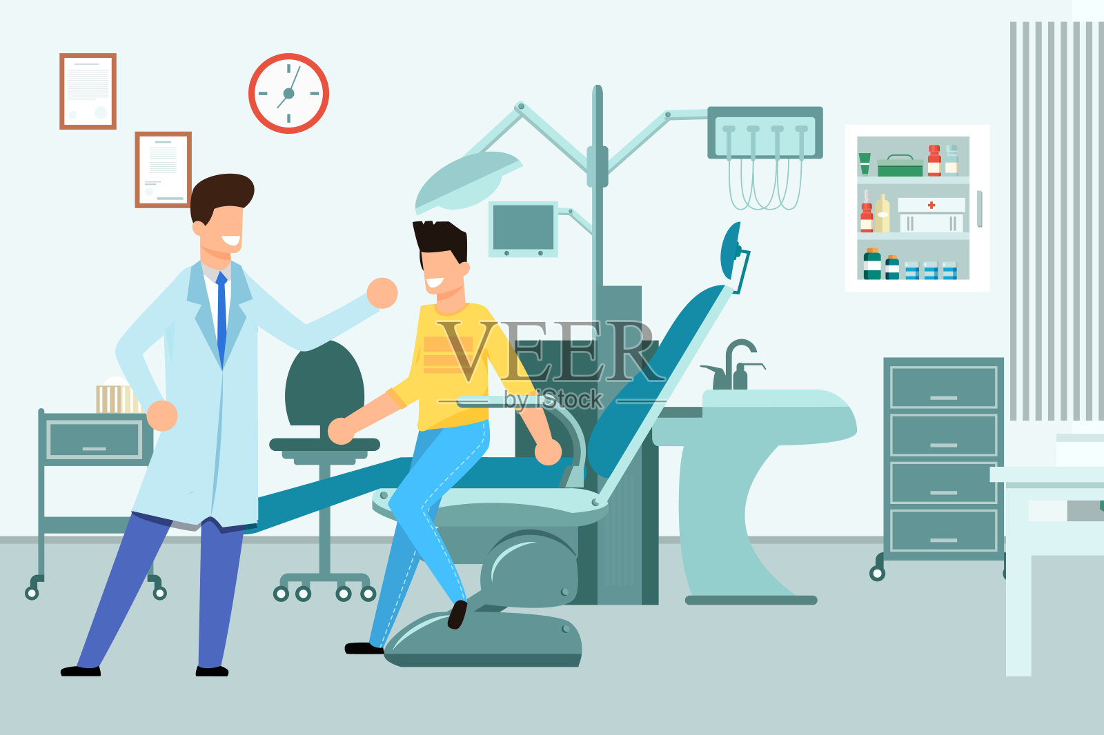 室内牙医办公室矢量插图。插画图片素材