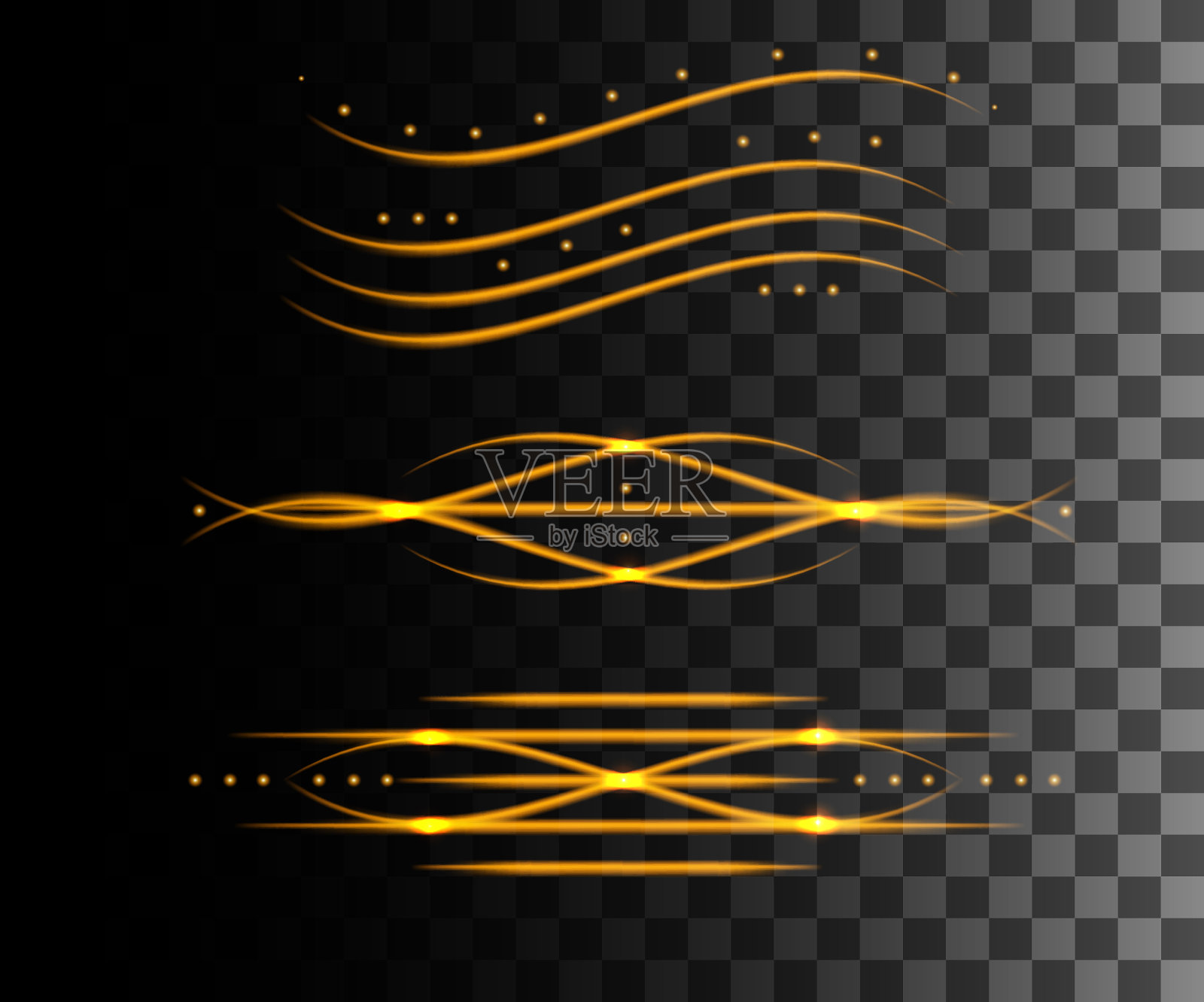 发光的线条抽象效果。透明背景上的金色线条效果设计元素图片