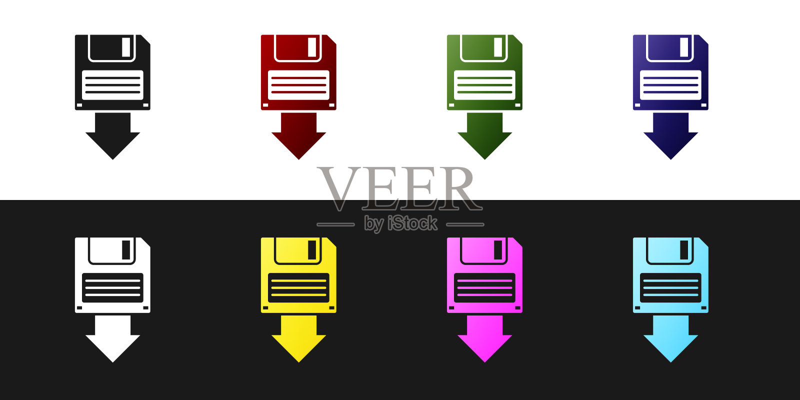 将软盘备份图标隔离在黑白背景上。软盘的迹象。矢量图图标素材
