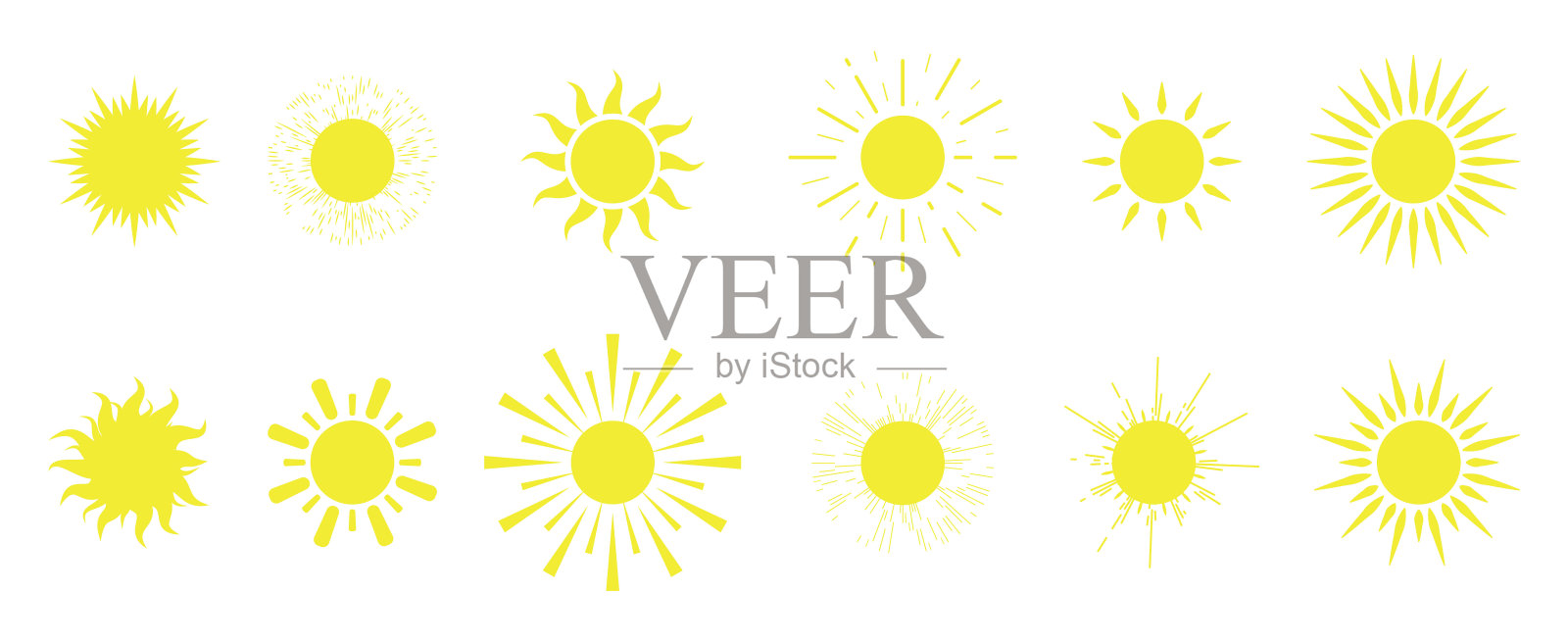 太阳图标集。阳光剪影。矢量图插画图片素材
