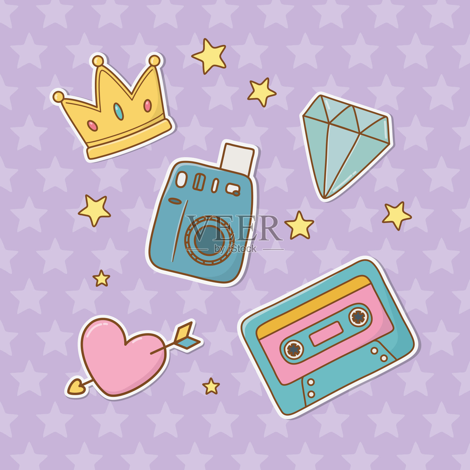 套装贴纸卡哇伊设计元素图片