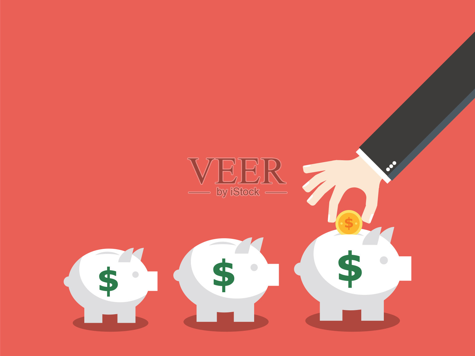 商人的手把钱放进存钱罐。插画图片素材