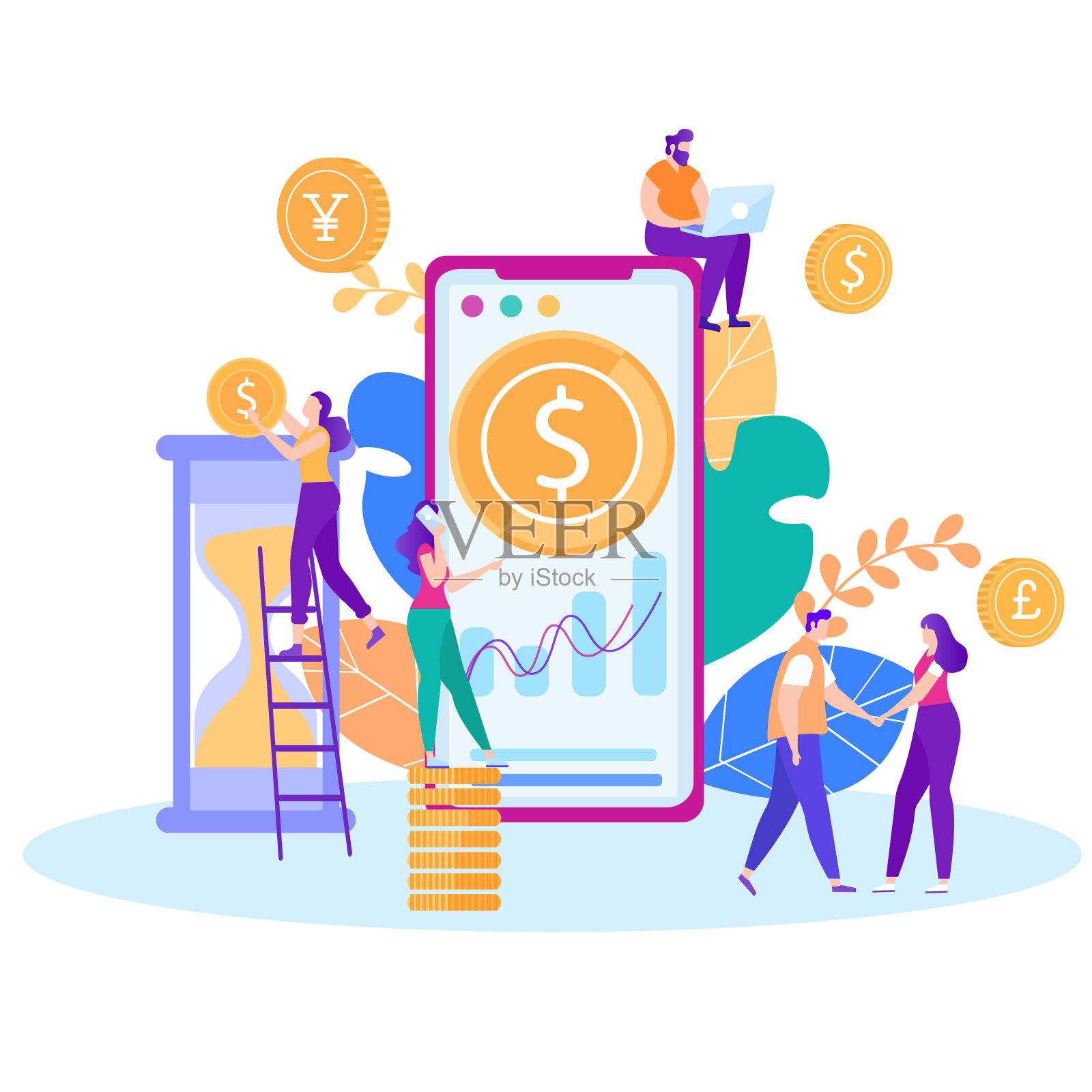 时间金钱管理在线控制平横幅插画图片素材