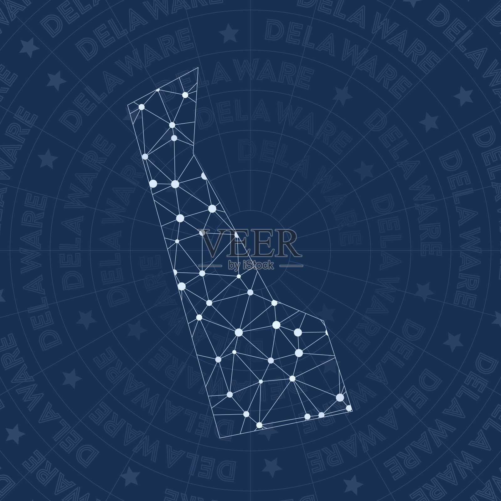 特拉华州网络，星座风格的美国州地图。插画图片素材