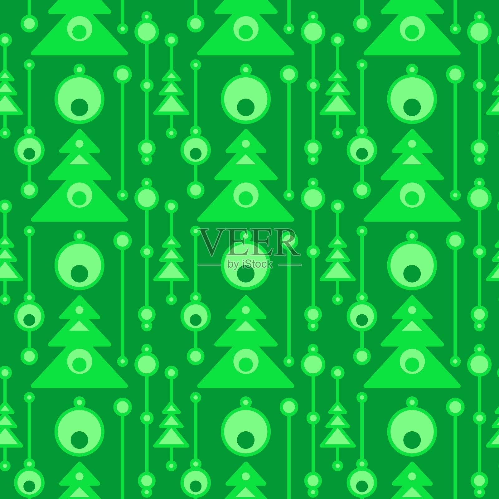 抽象圣诞树上的无缝图案。几何平面装饰插画图片素材
