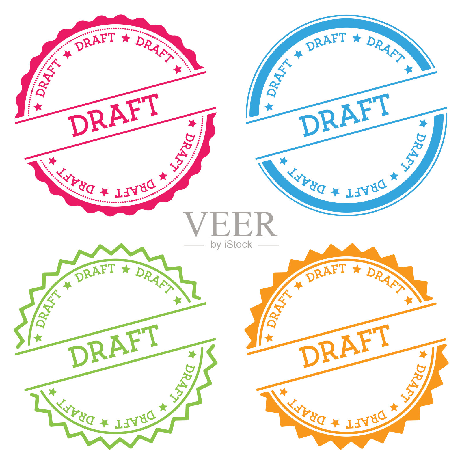 草稿徽章孤立在白色背景上。插画图片素材