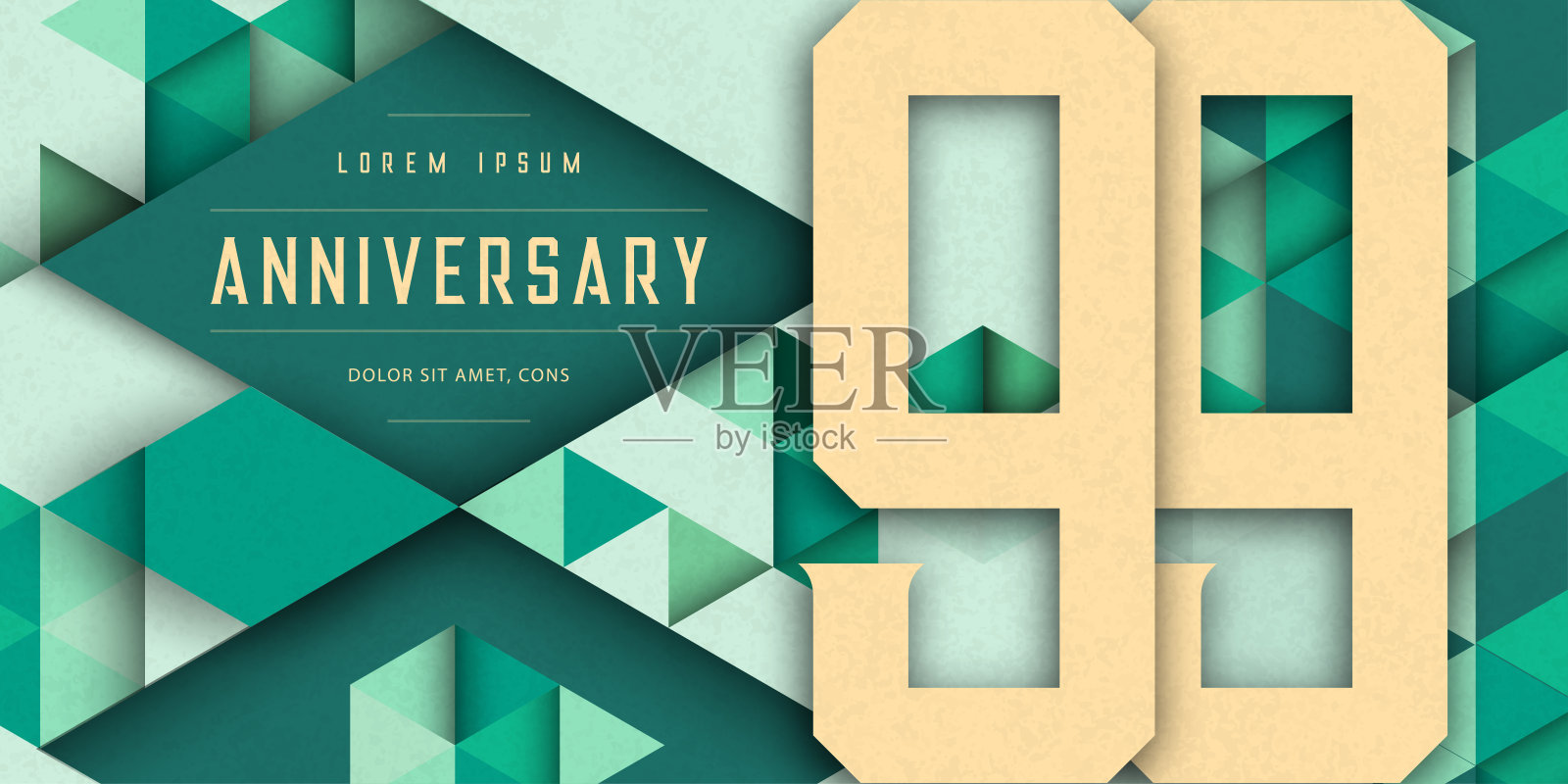 周年庆典标志，99岁生日矢量插图，纹理背景，现代几何风格和彩色多边形设计。99周年纪念模板设计，几何设计插画图片素材