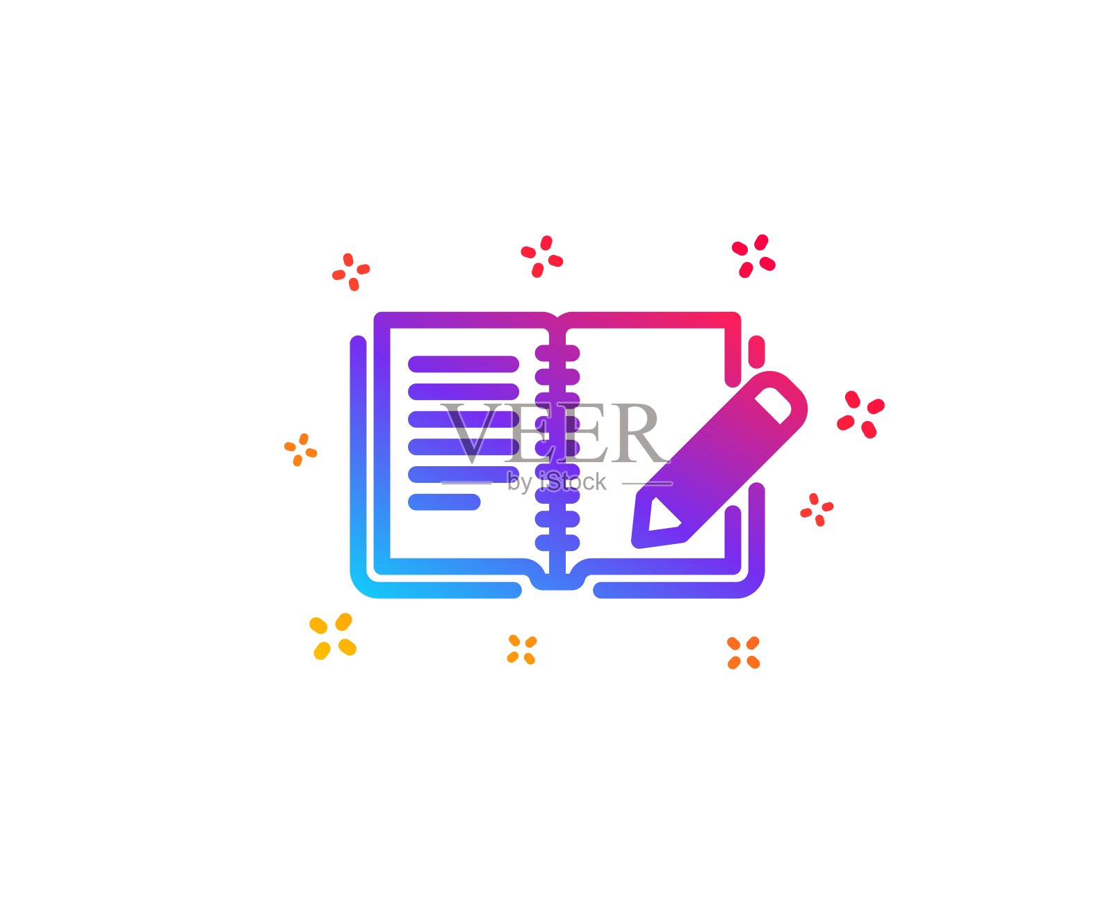 反馈图标。书与铅笔签。向量插画图片素材