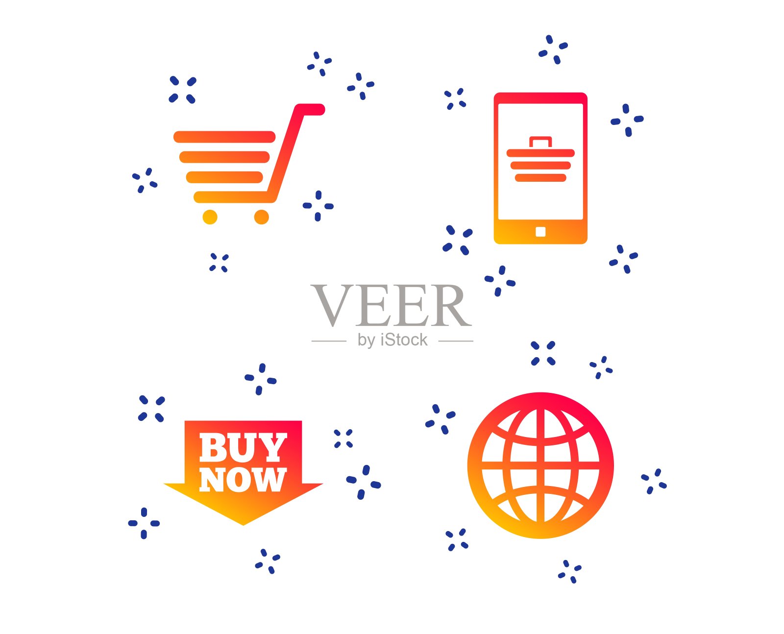 网上购物图标。智能手机，购物车，购买。向量图标素材