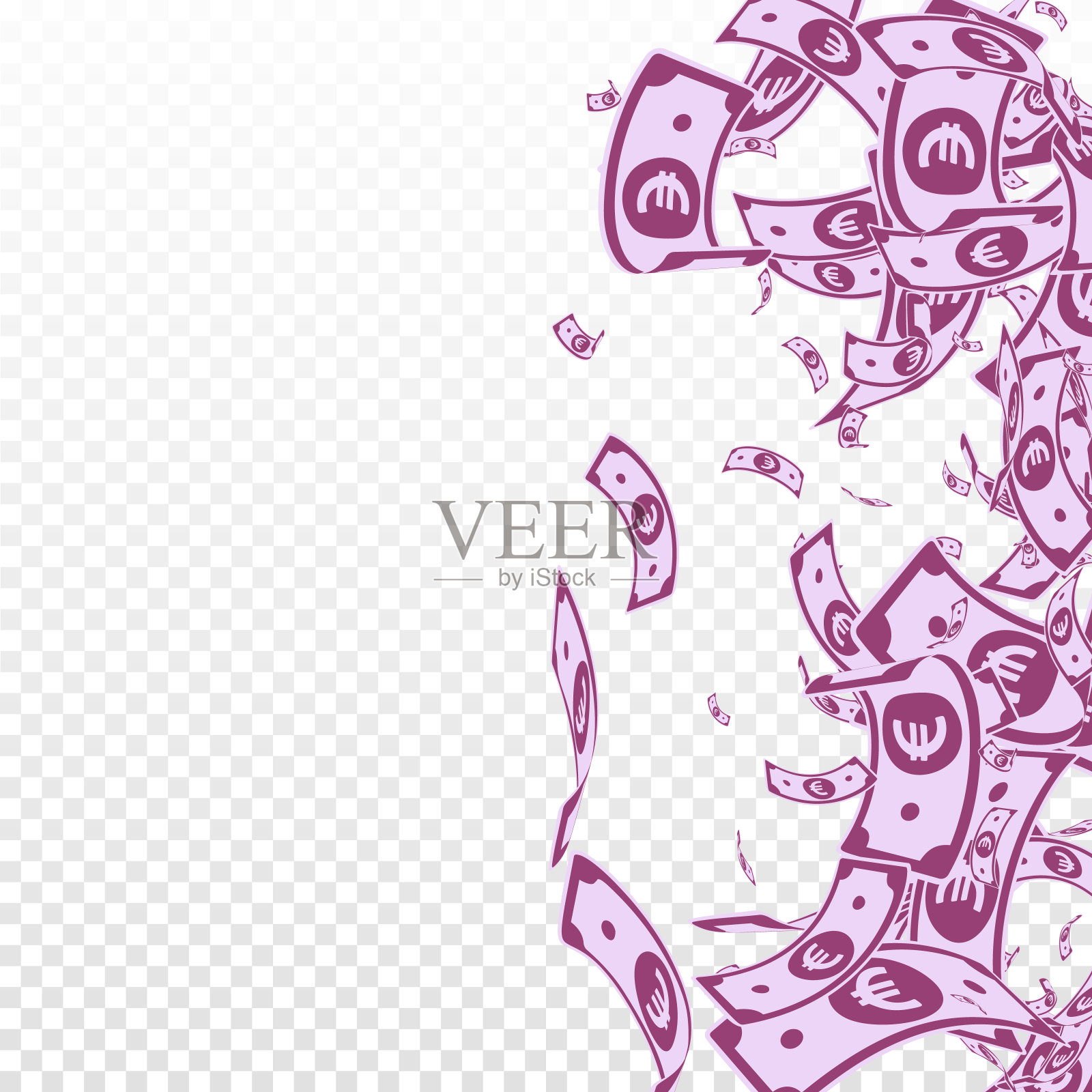 欧盟欧元票据下跌。混乱的欧元账单插画图片素材