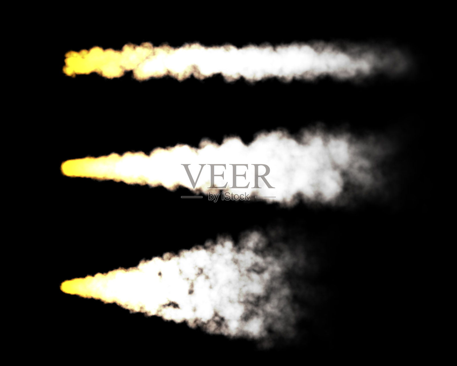 浓烟滚滚。孤立在黑色背景上。3 d渲染。照片摄影图片