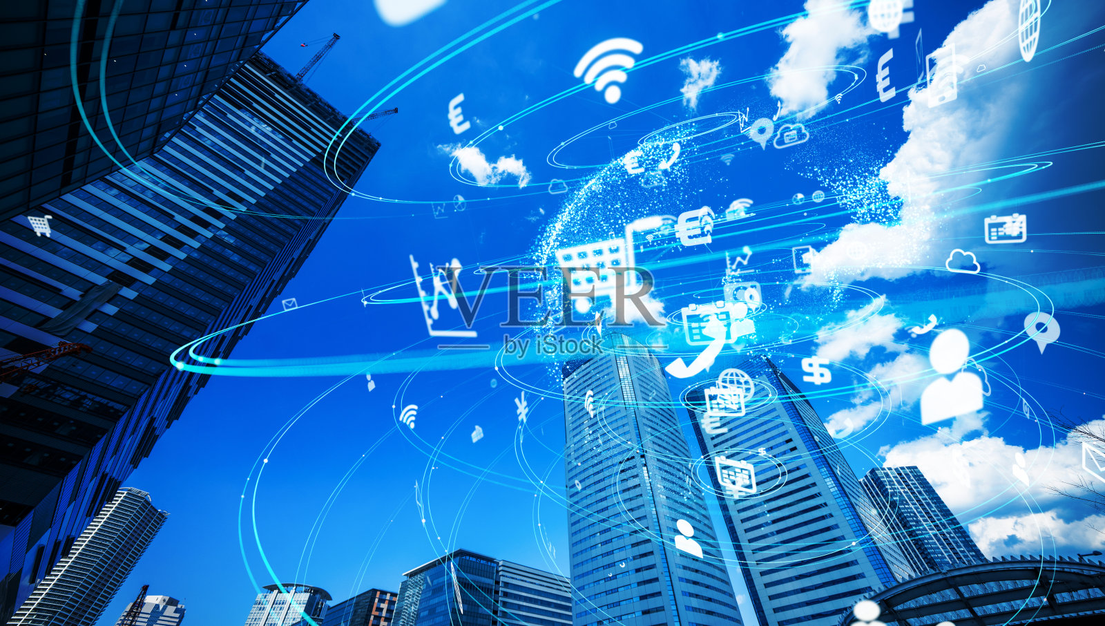 智慧城市与通信网络概念。照片摄影图片