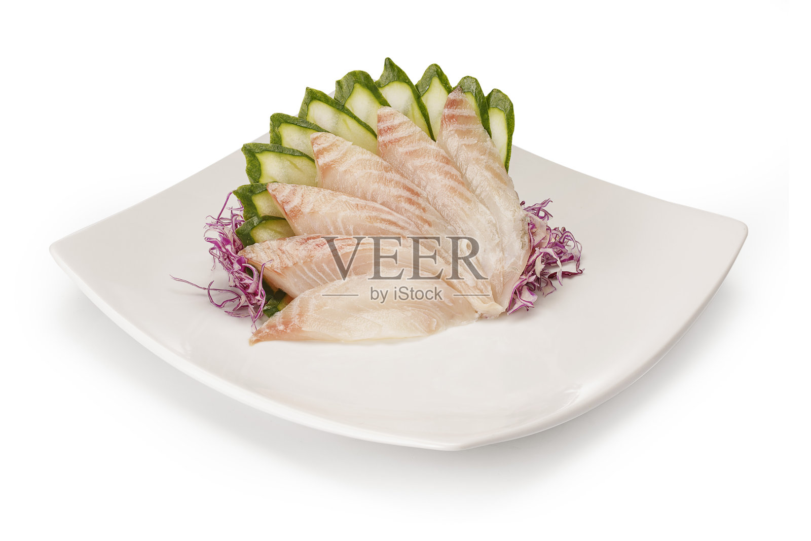 白色背景上的白色鱼寿司照片摄影图片