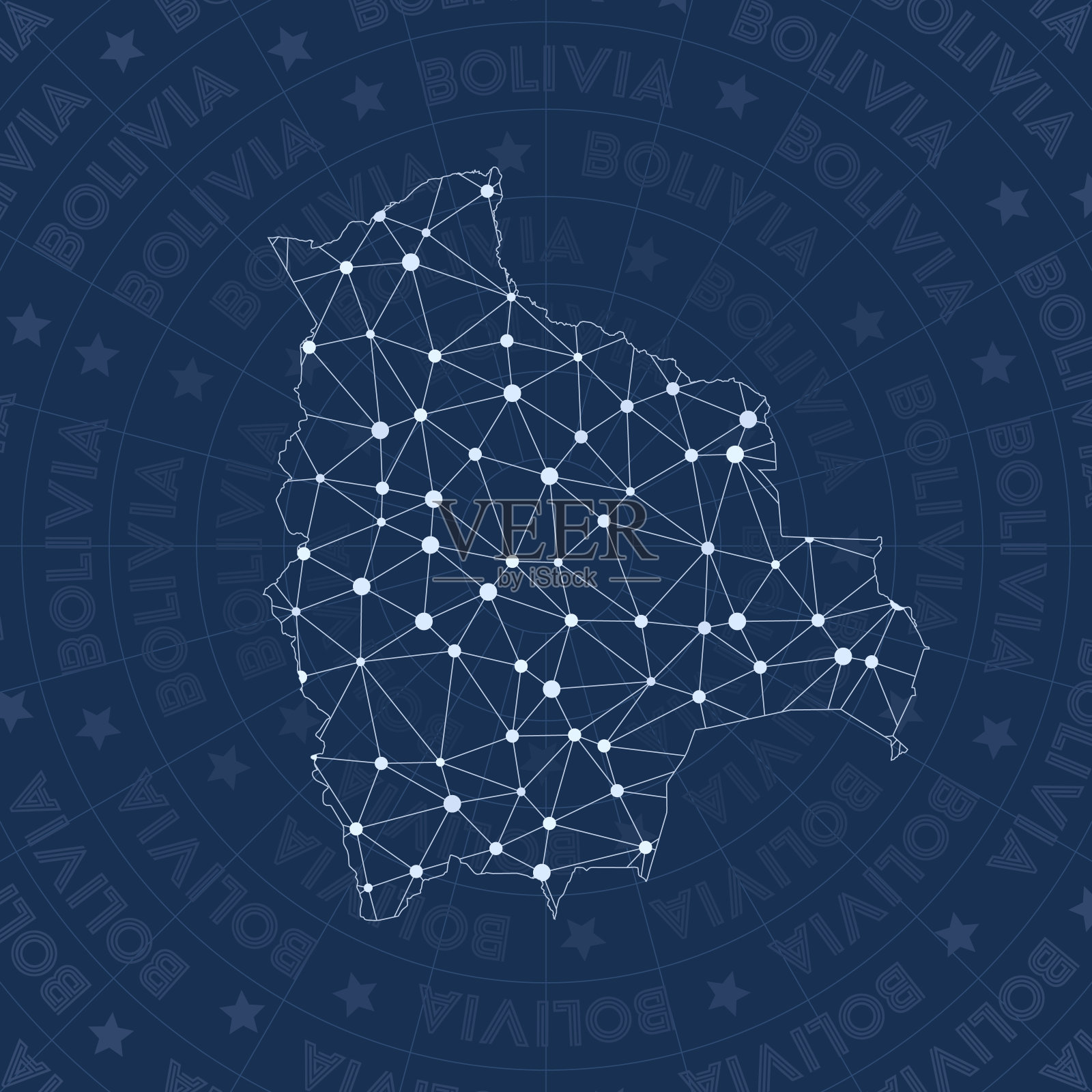 玻利维亚网络，星座风格的国家地图。插画图片素材