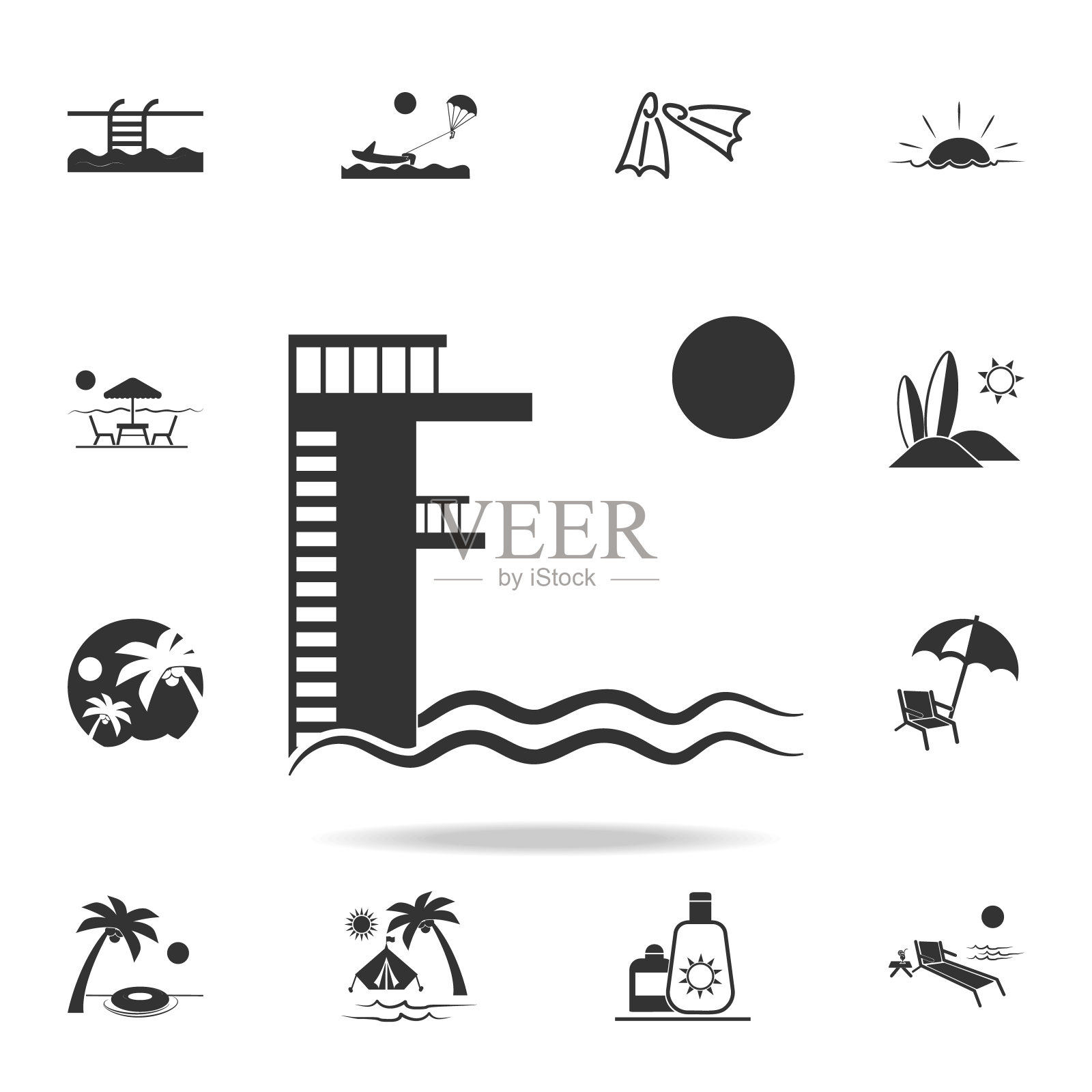 董事会潜水图标。海滩假日图标的详细设置。优质的平面设计。收藏图标之一的网站，网页设计，移动应用程序图标素材