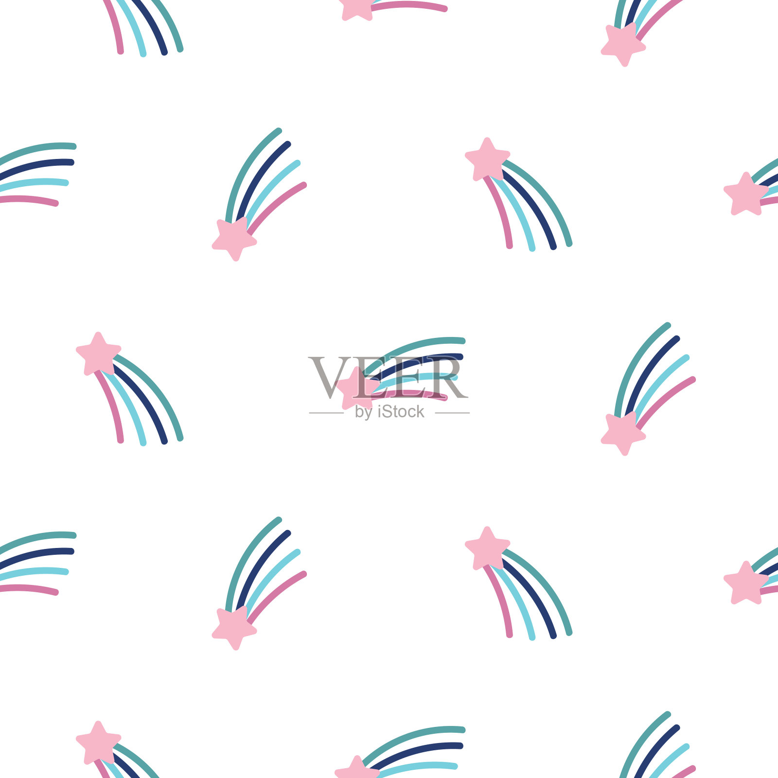 星彗星可爱无缝矢量图案。婴儿床亚麻布重复背景印刷。插画图片素材