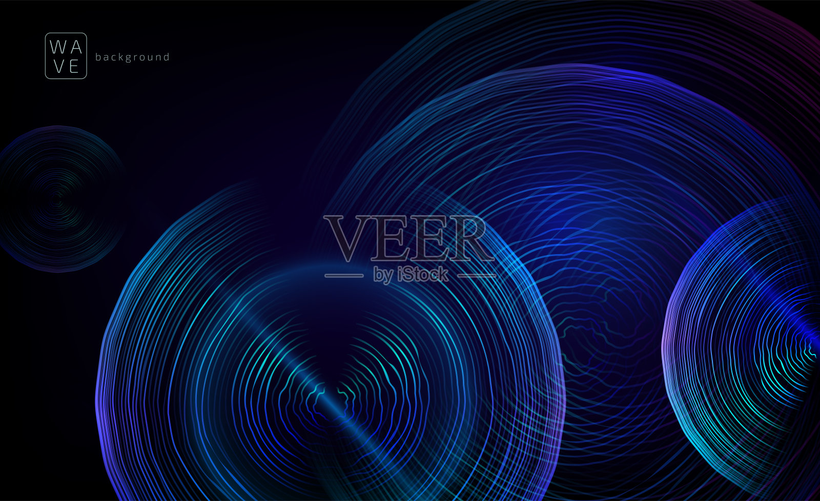 摘要数字未来波线矢量背景呈圆形。科技音乐音效概念。电子光轮插图在黑色的背景插画图片素材