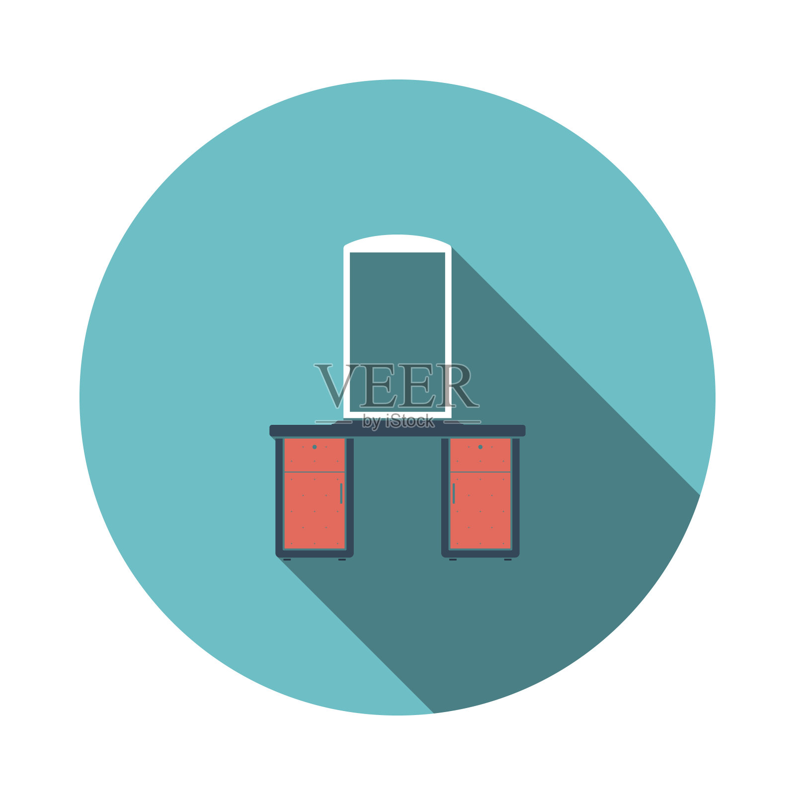 带有镜子图标的梳妆台插画图片素材