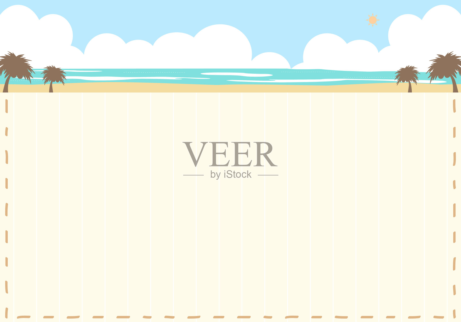 海滩风景与棕榈树矢量背景插画图片素材
